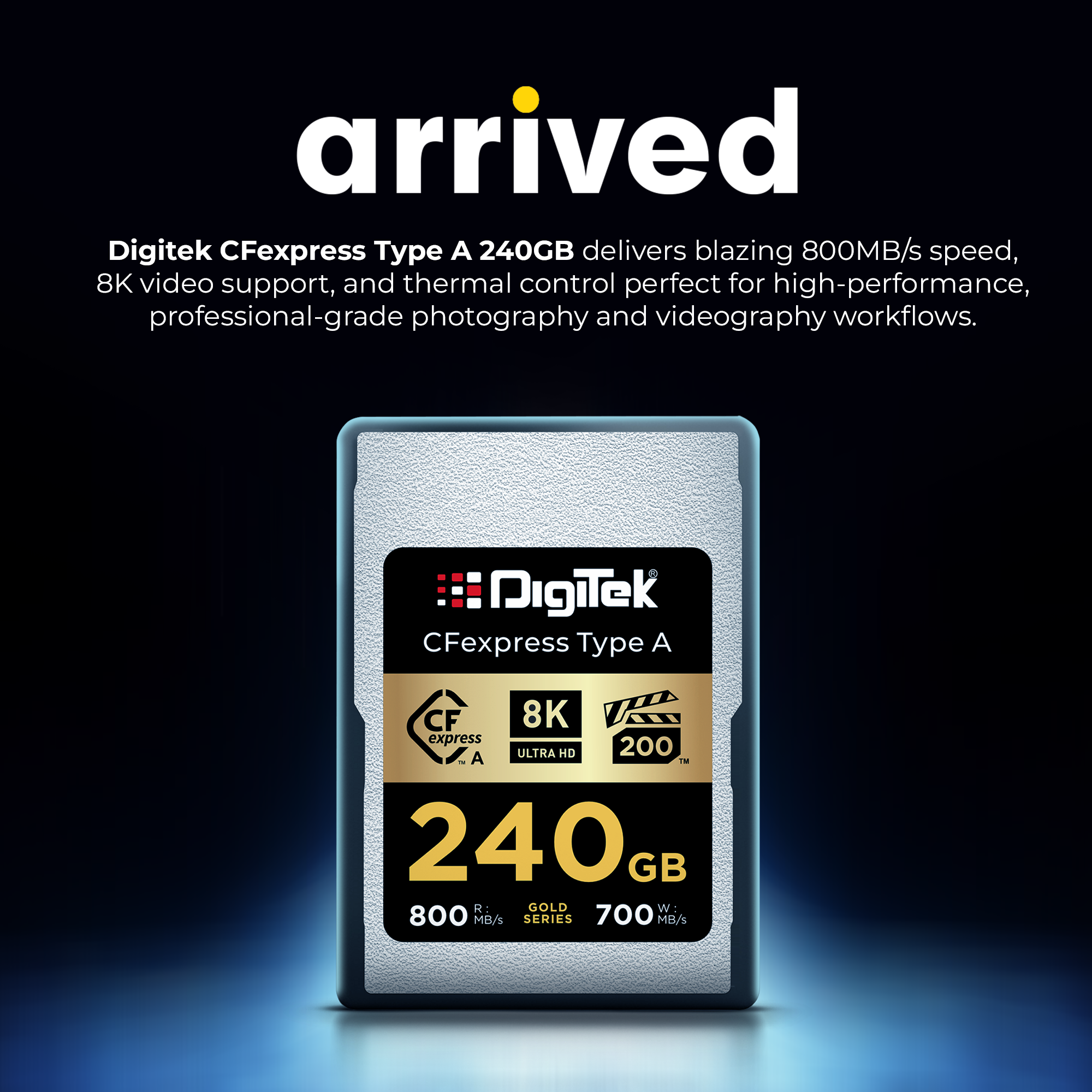 Digitek (DCFA 240GB Gold Series) CFexpress Type A Memory Card – 800MB/s Read, 700MB/s Write, 8K Ultra HD Support, Nytro Boost, Perfect Frame, 5-Year Warranty, For High Speed 8K Videography