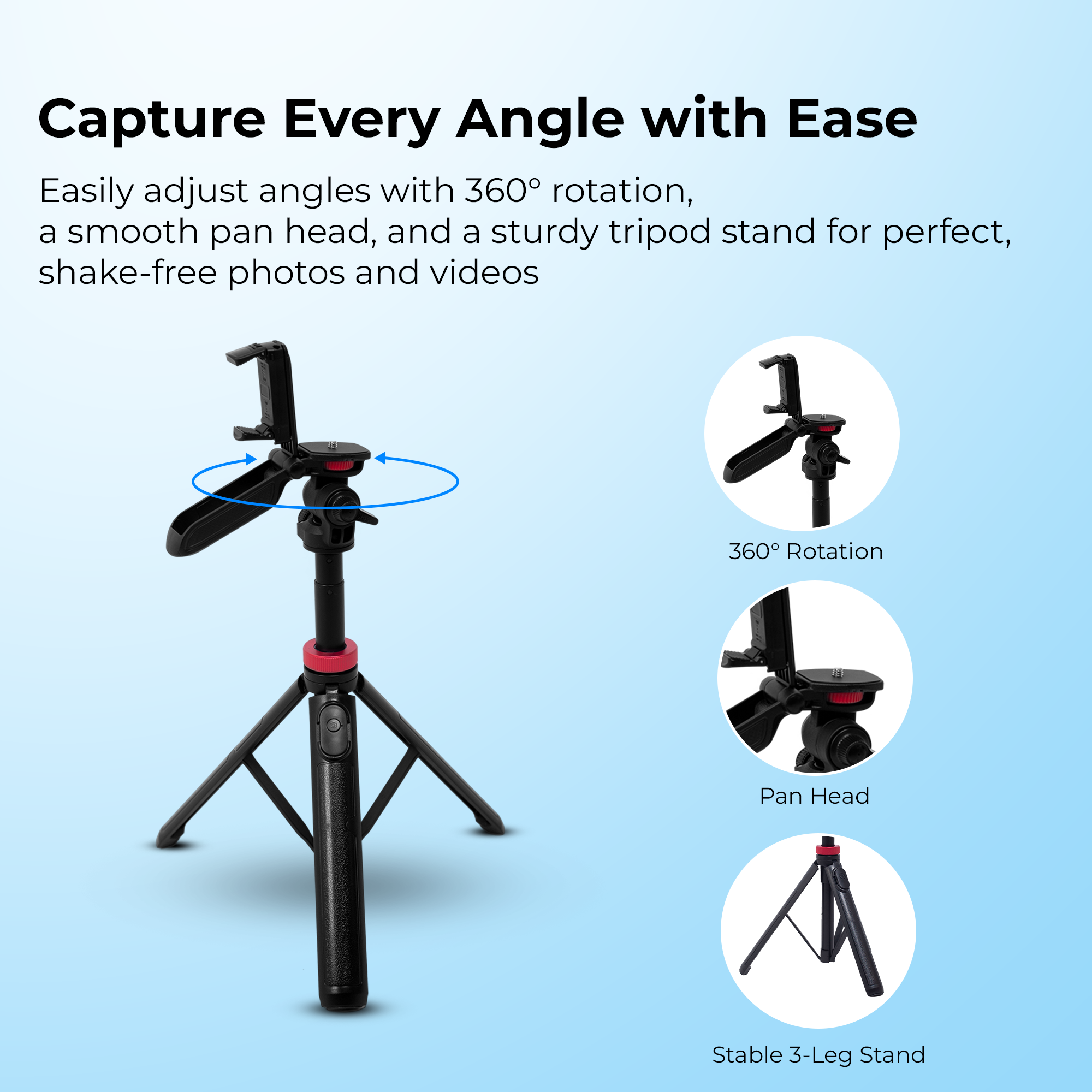 عصا سيلفي ثلاثية القوائم من ديجيتك (DTR 565 SS) مع جهاز تحكم عن بعد لاسلكي، دوران 360 درجة، قضيب ألومنيوم من 7 أقسام، أقصى ارتفاع 1450 مم، حمولة 3 كجم، محول GoPro - متوافق مع الهواتف وكاميرات الحركة