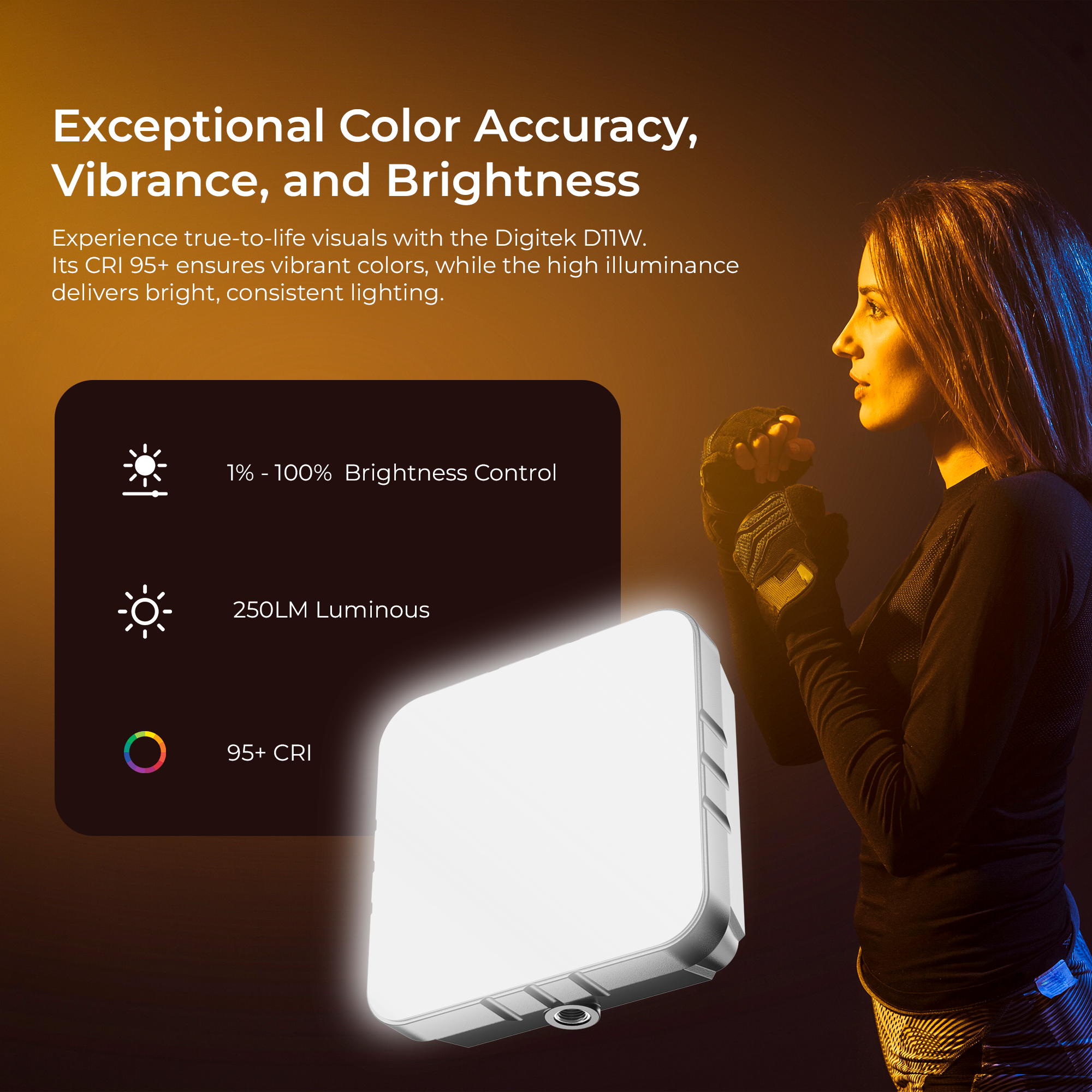 Digitek (LED-D11W Bi Color) Mini 11W Bi-Color LED Video Light with 120° Beam Angle, 2000mAh Battery, Brightness Adjustment, 2500K–9900K, Type-C Charging, 1/4" Mount, 40 LEDs Bulbs, for Vlogs & Live Streaming