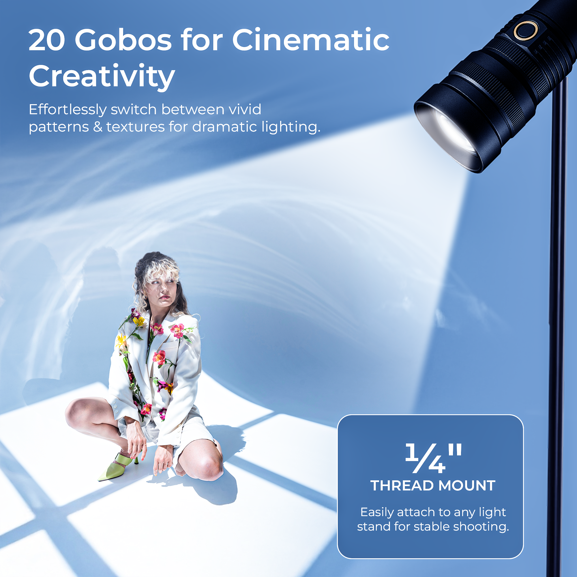 Digitek (DS 40 WTP PRO) Portable Torch Projector Snoot with Dedicated Professional Lens & Push Pull Adjustable Focused Beam, 20 Projection GOBOs