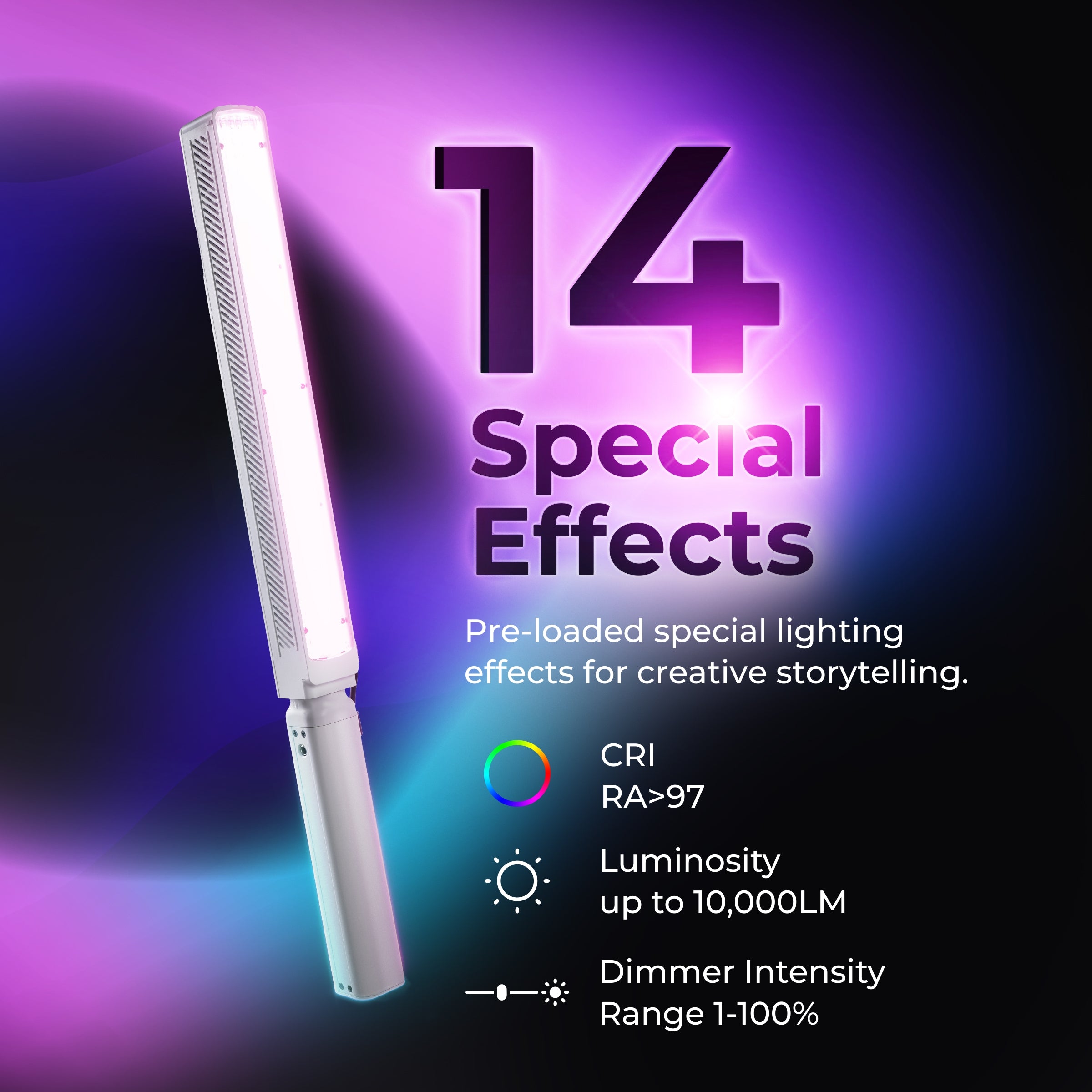 عصا إضاءة ديجيتك (DSL-1000 RGB) المحمولة باليد، مزودة بإضاءة LED RGB بقوة 100 واط