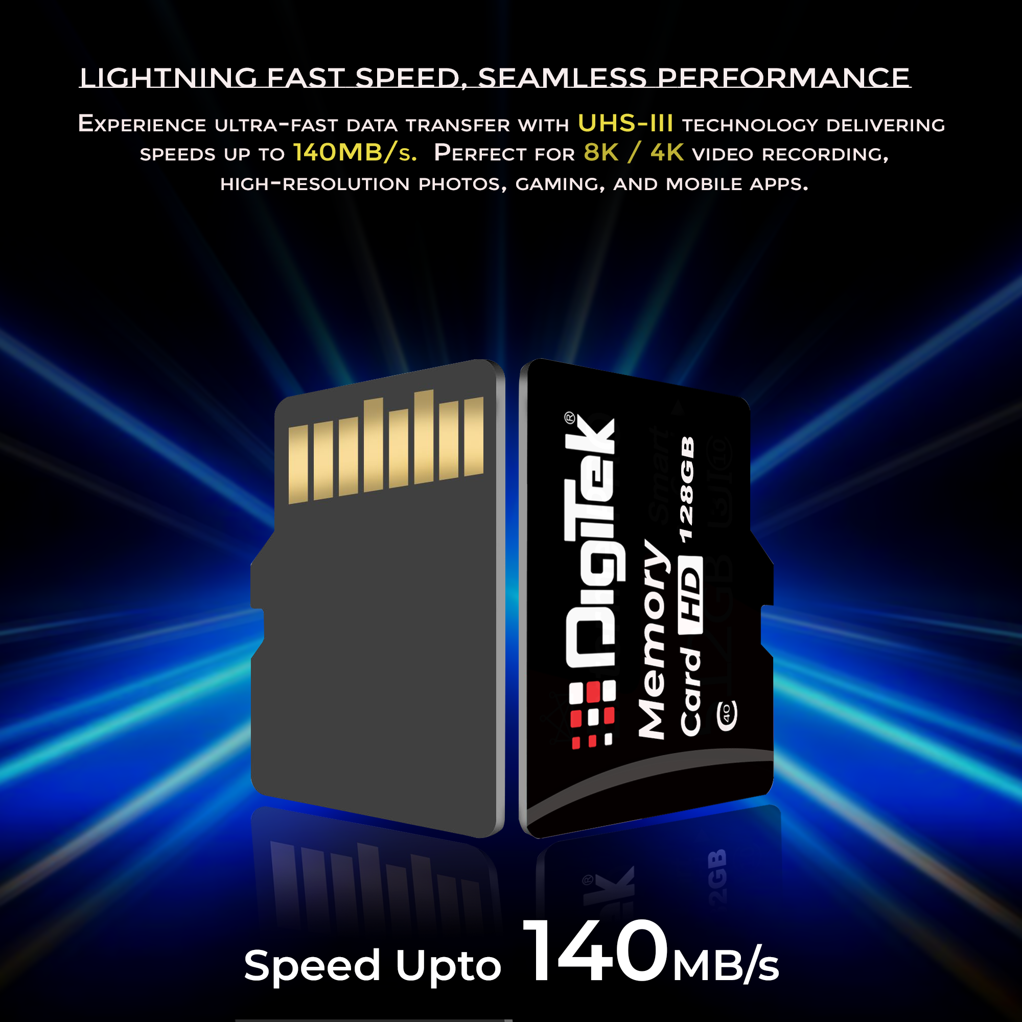 Digitek (DTF 128GB C40) High Speed 128GB Micro SDHC UHS III Memory Card – A2 Speed, 200MB/s, Waterproof & Shockproof, for 4K/8K Video, Drones, CCTV & Smartphones