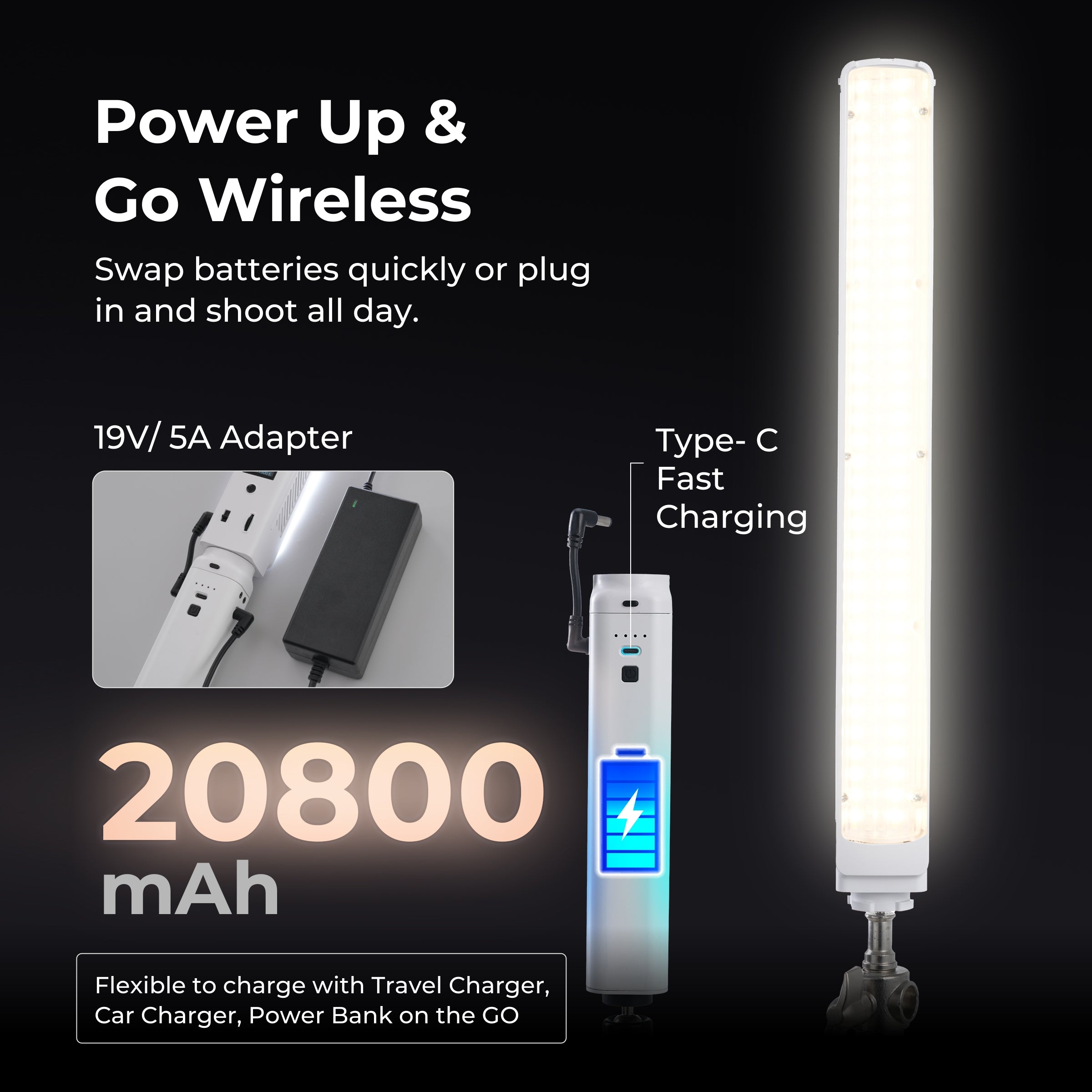 عصا إضاءة ديجيتك (DSL-1000 RGB) المحمولة باليد، مزودة بإضاءة LED RGB بقوة 100 واط