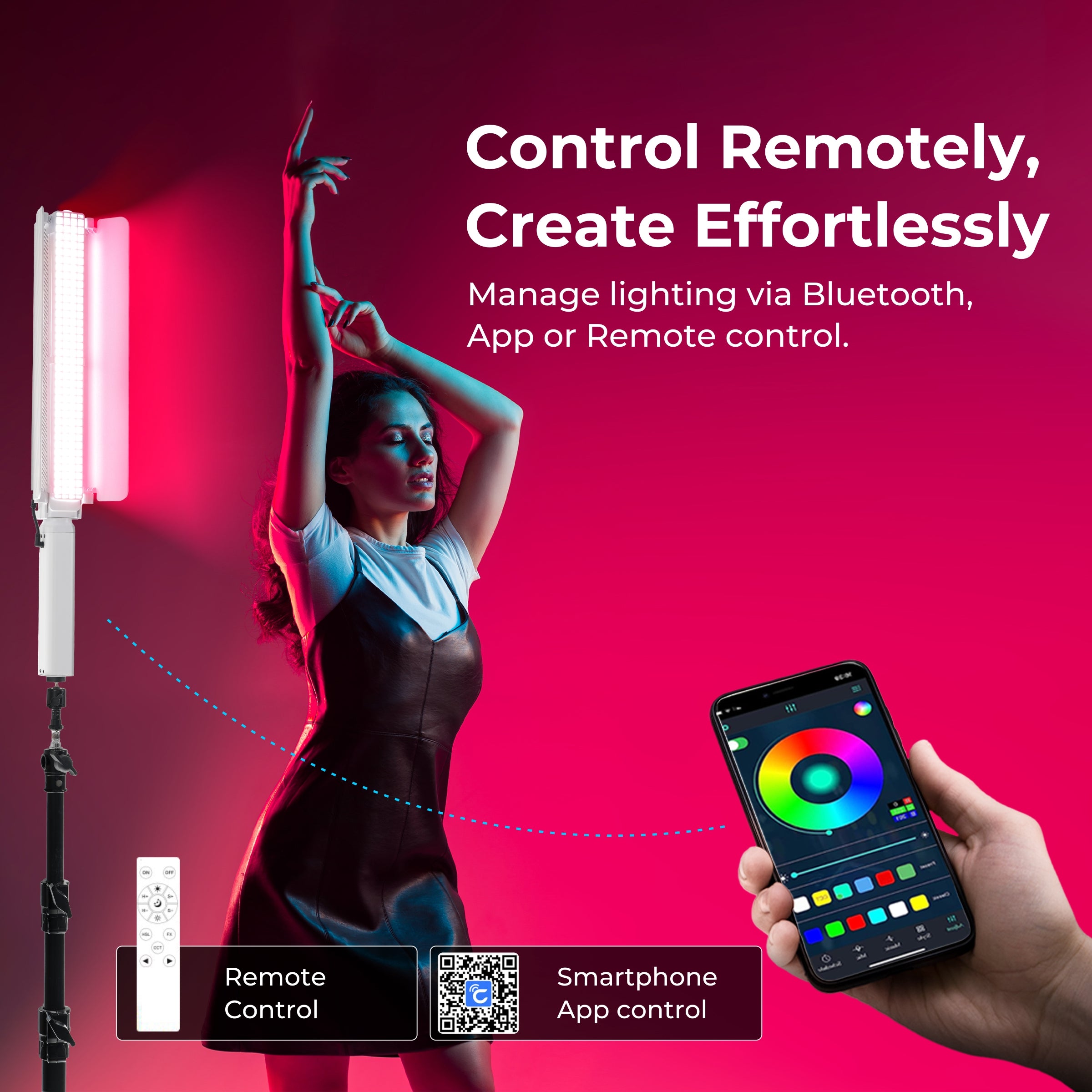 عصا إضاءة ديجيتك (DSL-1000 RGB) المحمولة باليد، مزودة بإضاءة LED RGB بقوة 100 واط