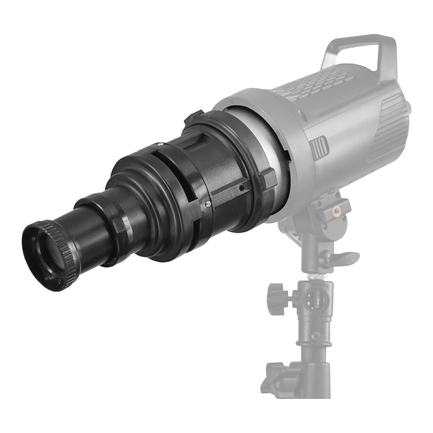 Digitek (DS-240) Bowens Mount Optical Snoot Projector Kit with Gobo Frame & 4 Color Films, 6 Stainless Gobo Patterns, 38ยฐ Lens for LED Lights, Sharp Image Projection, Fit for LED Continuous Lights.