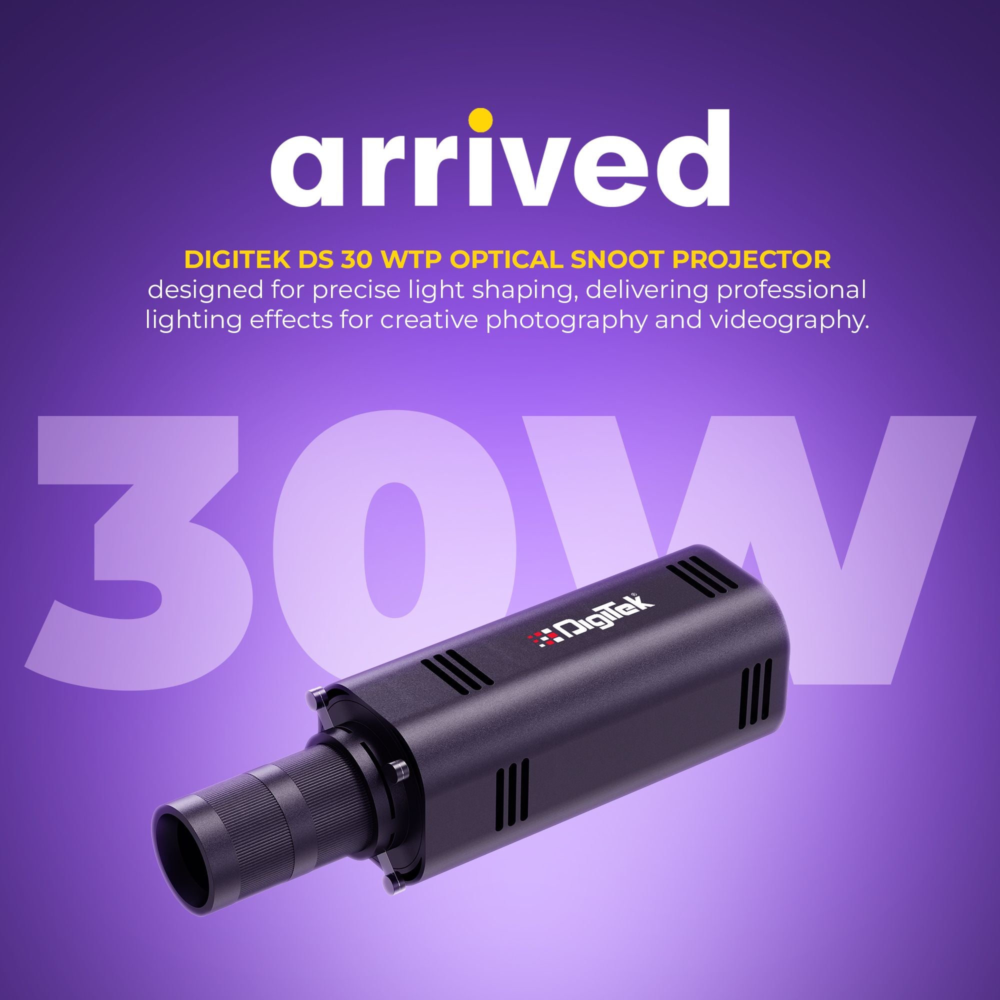 Digitek (DS 30 WTP) 30W Optical Snoot Zoom Gobo Projector, 12 Special Effects, 3900 Lumen, 3000mAh Battery, Dual Temp 2700K-6500K, 15 GOBOs and 5 Color Films, CRI ≥96, For Photo & Videography