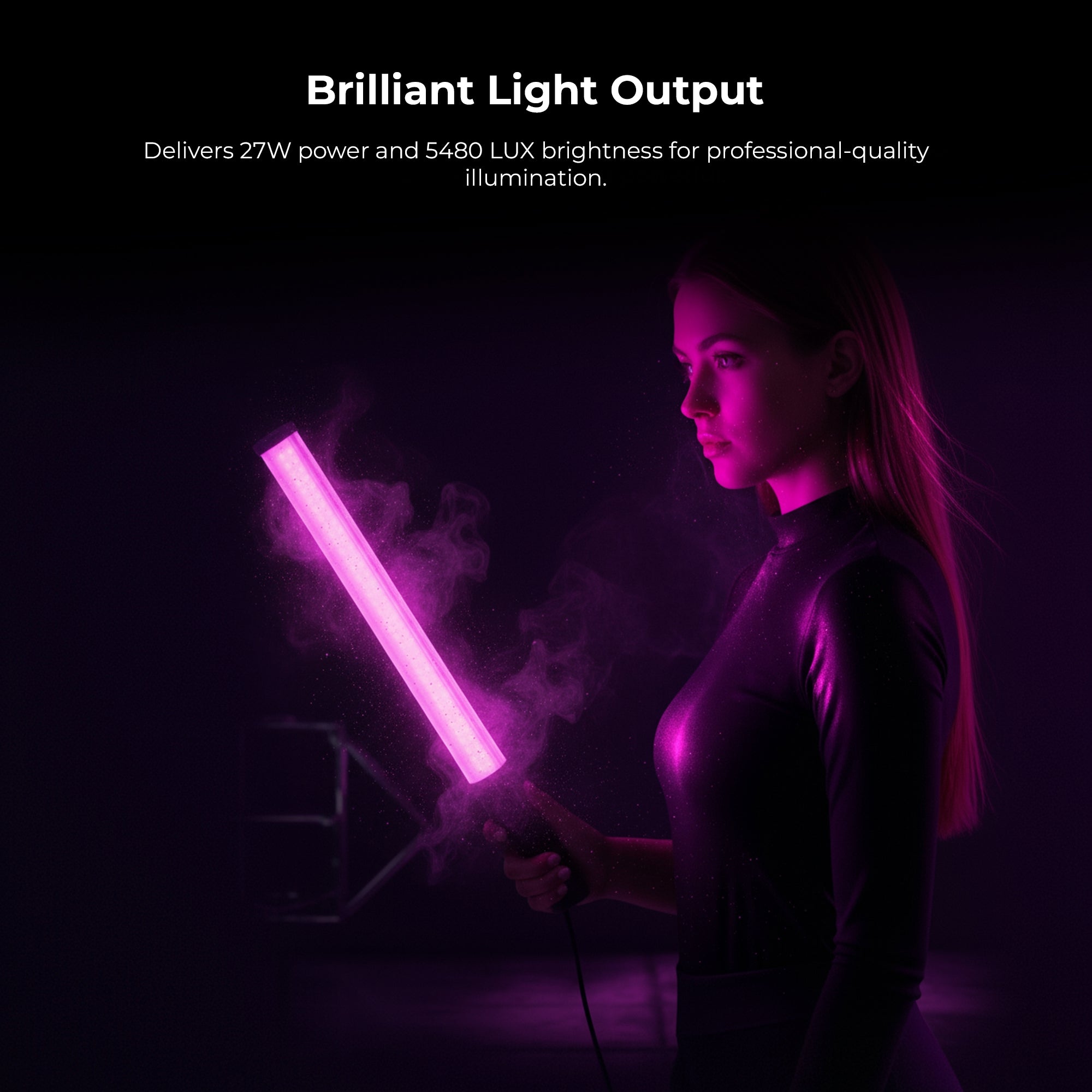 Digitek (DSL 27W RGB) 27W LED Stick Light Wand with Barndoor & Built-in Battery, 2500K-9900K + RGB, 5480 Lux, 24 FX Modes, CRI 95+, OLED Display, 0-360° HSI, Type-C Charging, For Photo & Videography