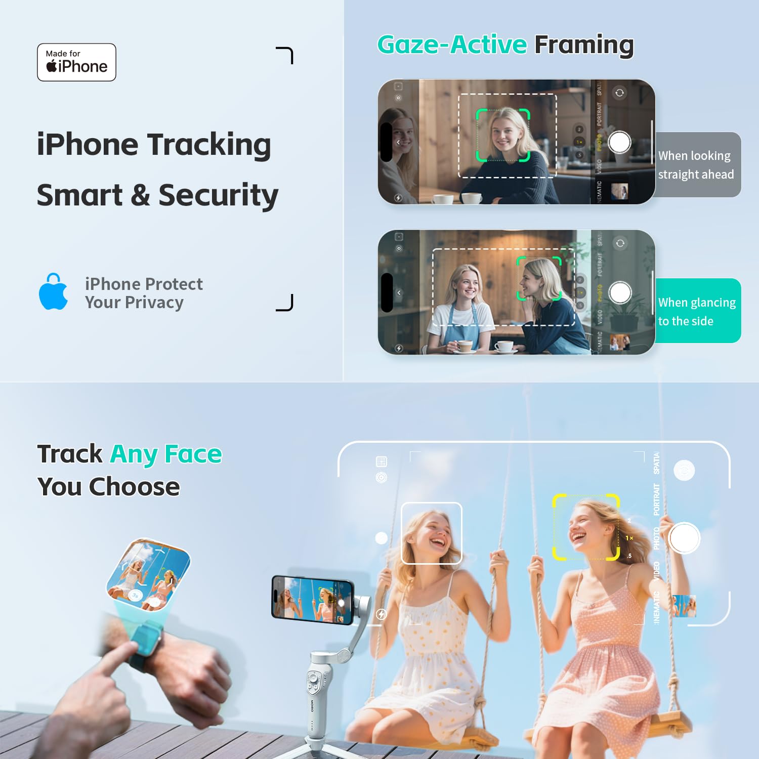 Gimbal Stabilizer for iPhone, COMITOK Cell Phone Gimbal Stabilizer with 360 Degree Smart Tracking for Video Recording and Filming, NFC Fast Pair and Magnetic Design for iPhone 16 15 Pro Max