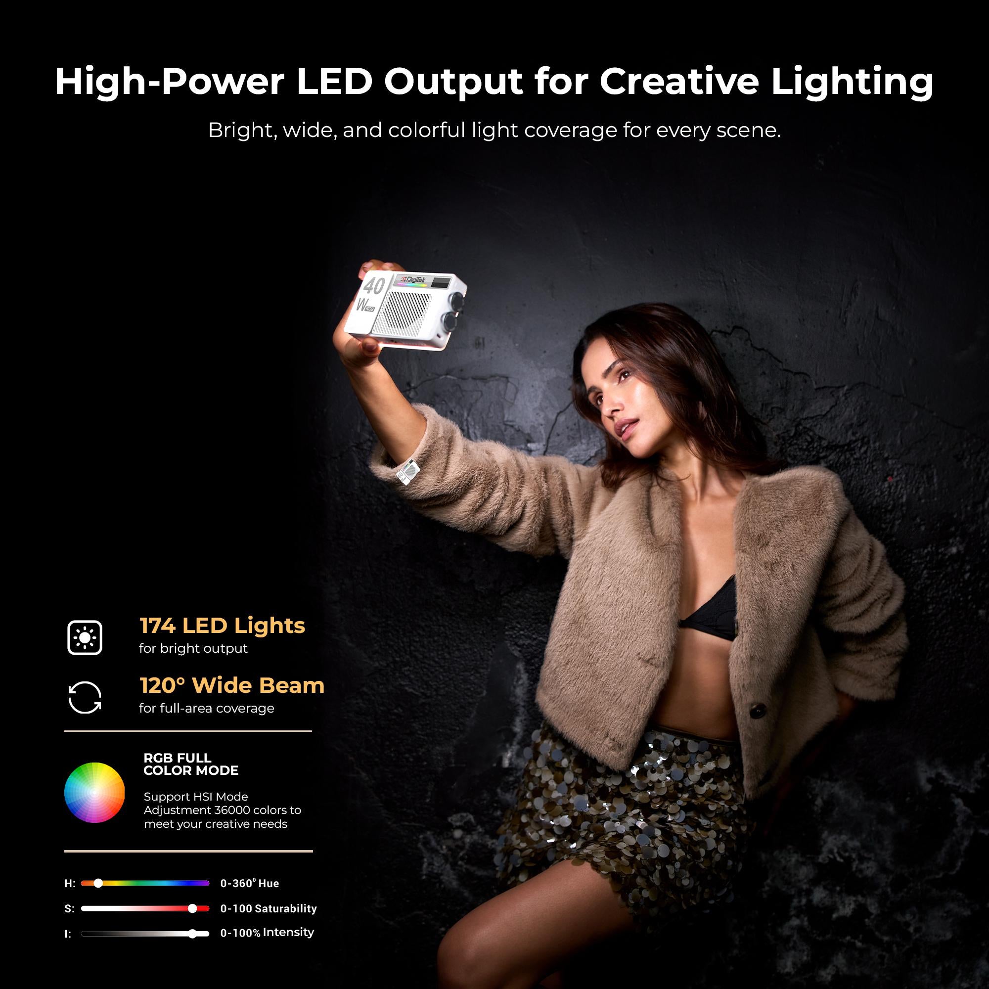 مصباح فيديو LED محمول من ديجيتك (LED-D40W RGB) بقوة 40 واط