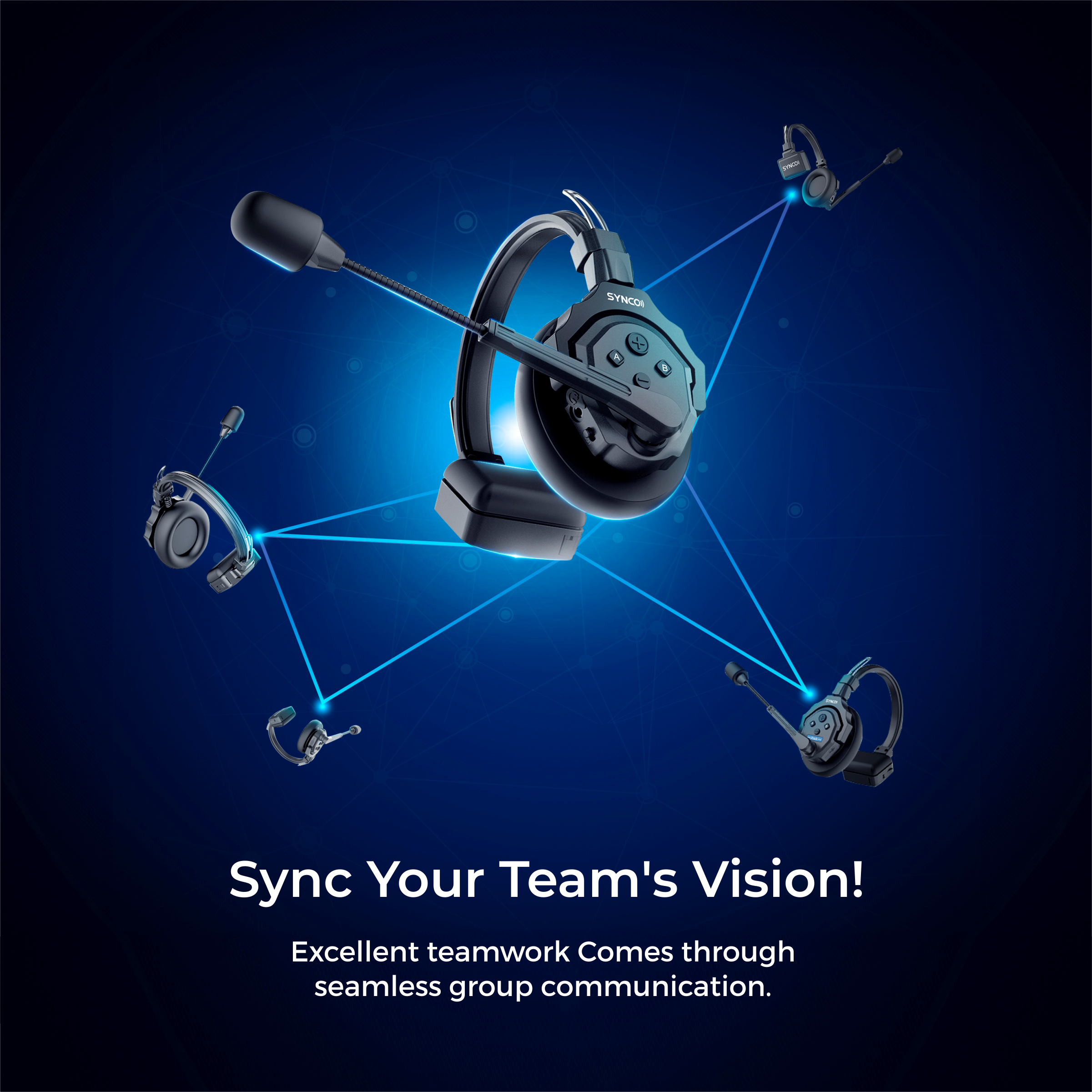 SYNCO XTALK XPro5 X5 Wireless Intercom Headset System 2.4 GHz Full Duplex 1640 feet / 500 Meter Communication System for Live Show Stage Performance Movie Shoot ( XPro5 / 5 Persons )