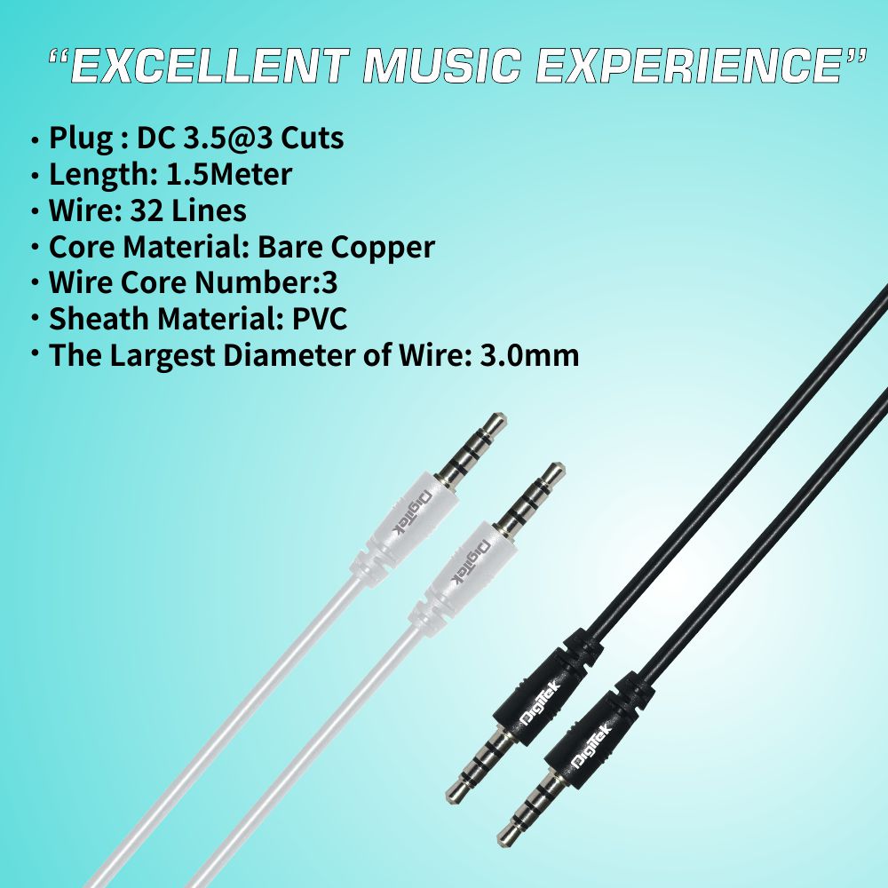 Digitek AUX Cable 1.5m DC 1.5M AUX for Smartphone (Colour May Vary)