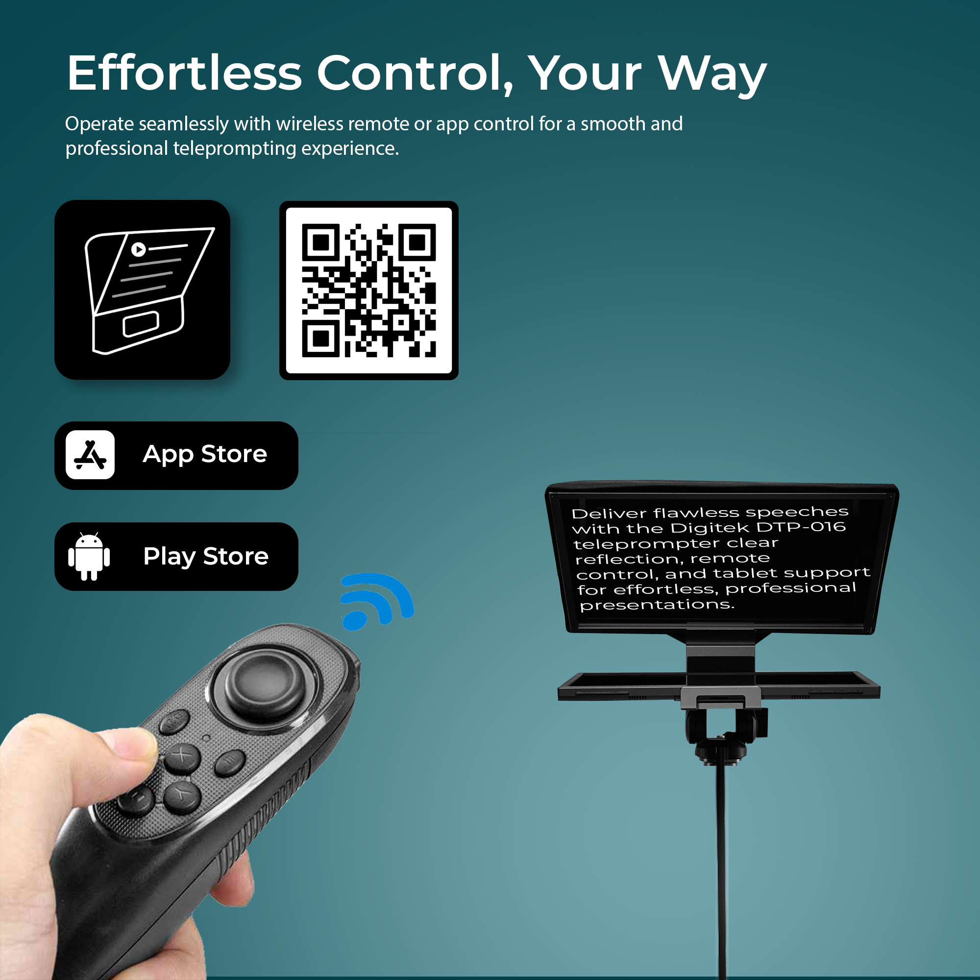 Digitek (DTP-016) 16” Digitek Teleprompter for Smartphone & DSLR Supports w/Remote Control, APP Compatible with iOS & Android System for Video Creator