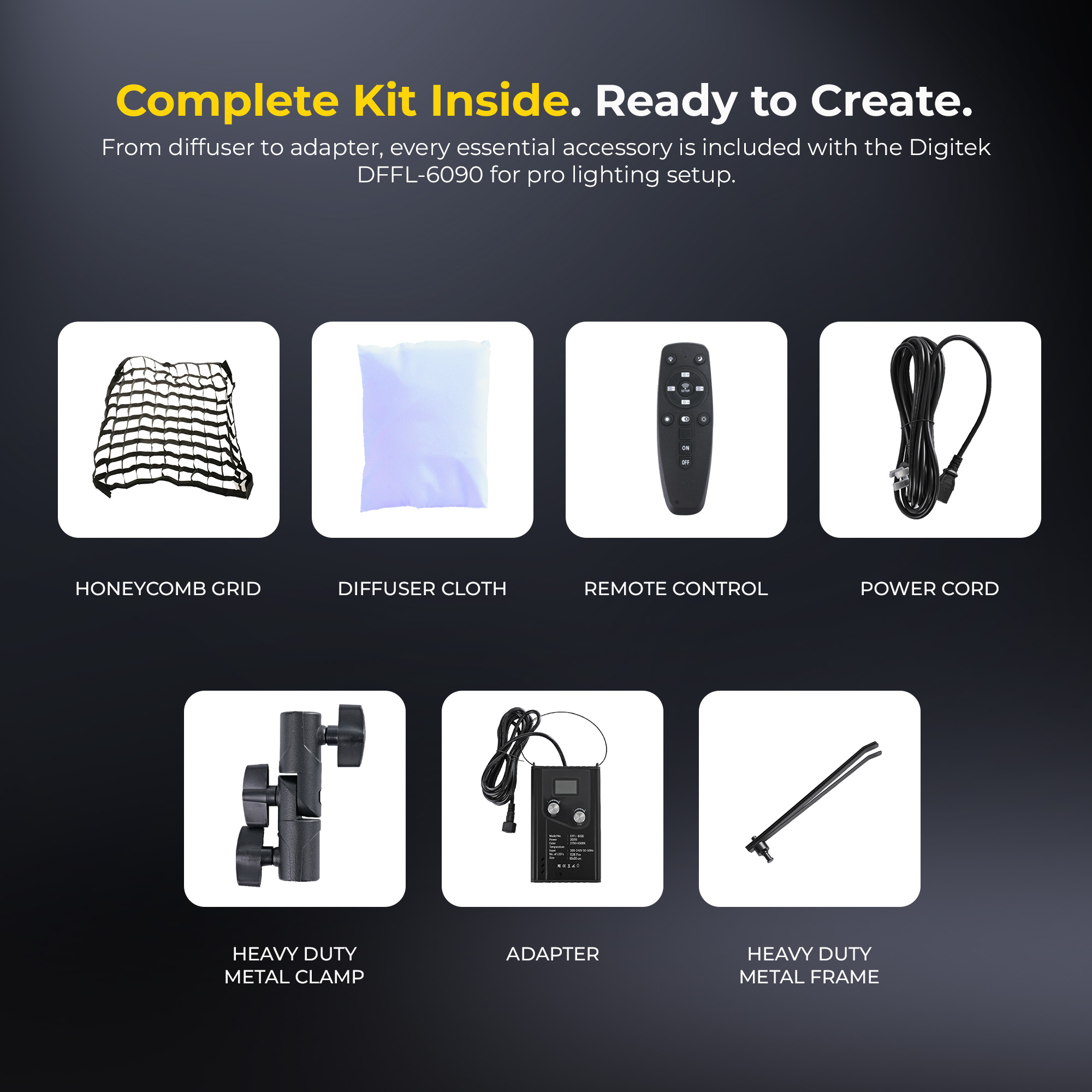 Digitek®(DFFL 6090) 200W Bi-Color Flexible Fabric LED Video Light with Remote & App Control, 1536 LEDs, 2700K–6500K±200K, 0–100% Dimming, 120° Beam Angle, 18000LM, Includes X Bracket, Diffuser, Honeycomb Grid & Accessories, for Photo & Videography