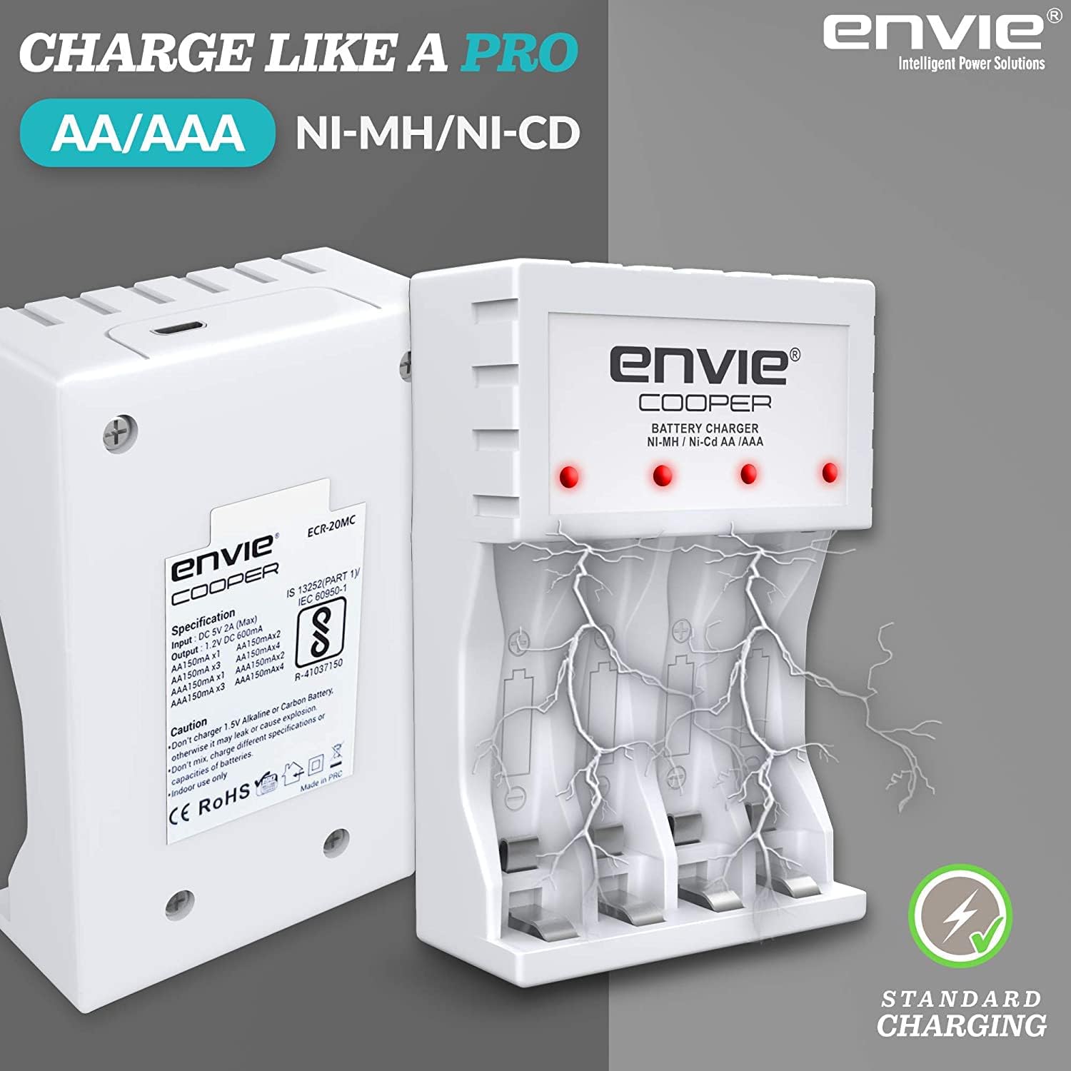 ENVIE (ECR 20 MC+4xAA3200) Rechargeable Battery Charger for AA & AAA Ni-mh/Ni-Cd with AA3200 Infinite Plus 4PL Rechargeable Batteries