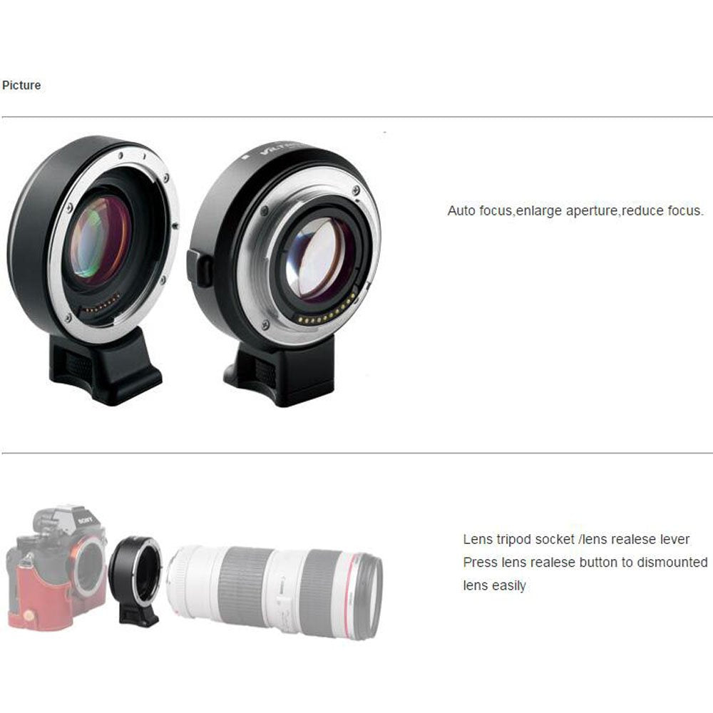 VILTROX EF-E II 0.71x Lens Mount Adapter for Canon EF-Mount Lens to Select Sony E-Mount Cameras