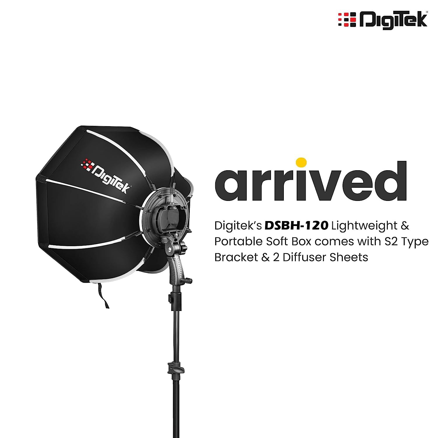 DIGITEK DSBH-120 (120cm) Lightweight & Portable Soft Box Comes with S2 Type Bracket & 2 Diffuser Sheets | Carrying Case | Compatible with All Flash Speedlights (DSBH-120)