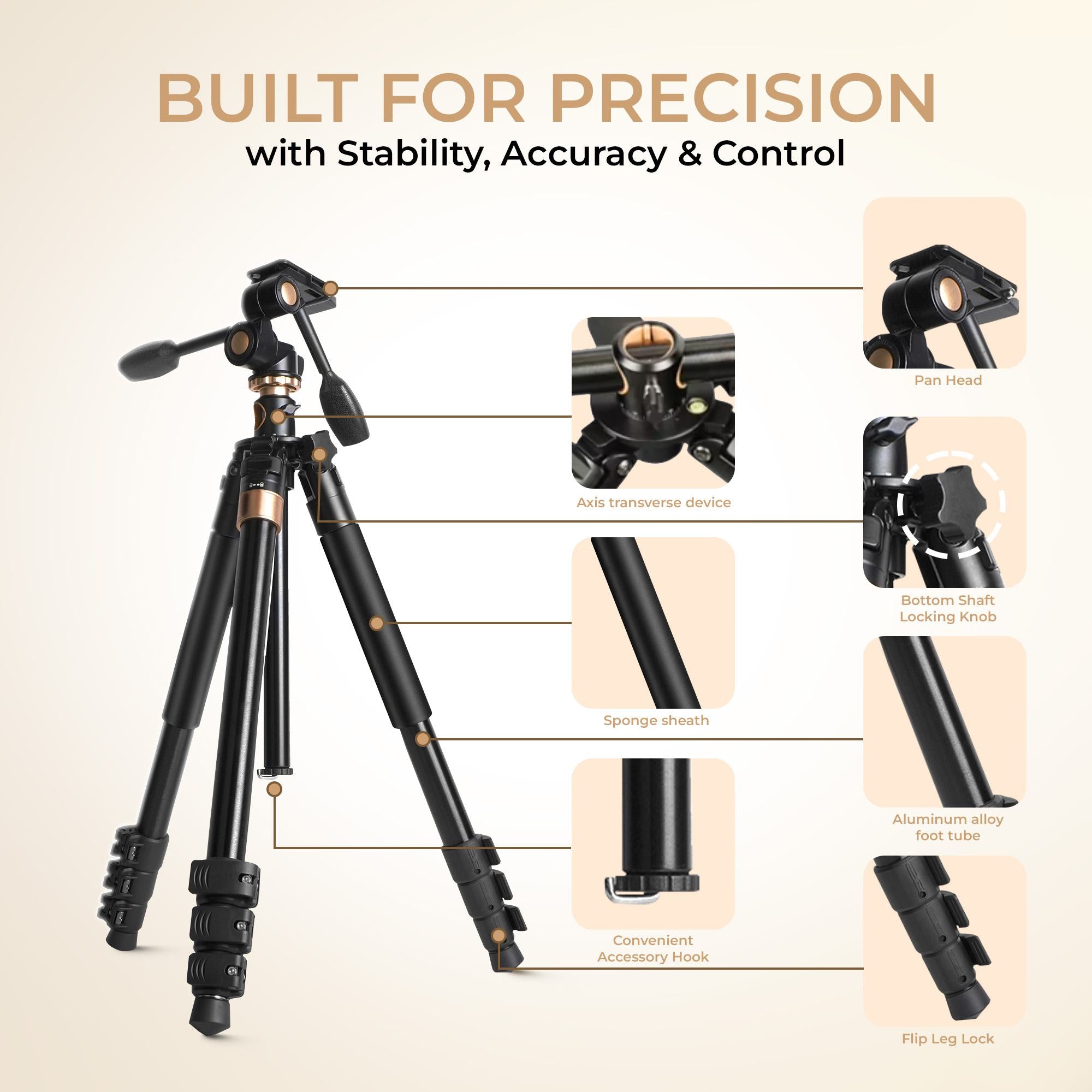 Digitek (DTR 620 BH) Multi-Angle 6ft DV Tripod Cum Monopod, 3-Way Pan & Tilt Head, Central Column for Tabletop & Vertical Shots, 20Kg Max Load, 4-Section Adjustable, Quick Release & Flip Leg Lock