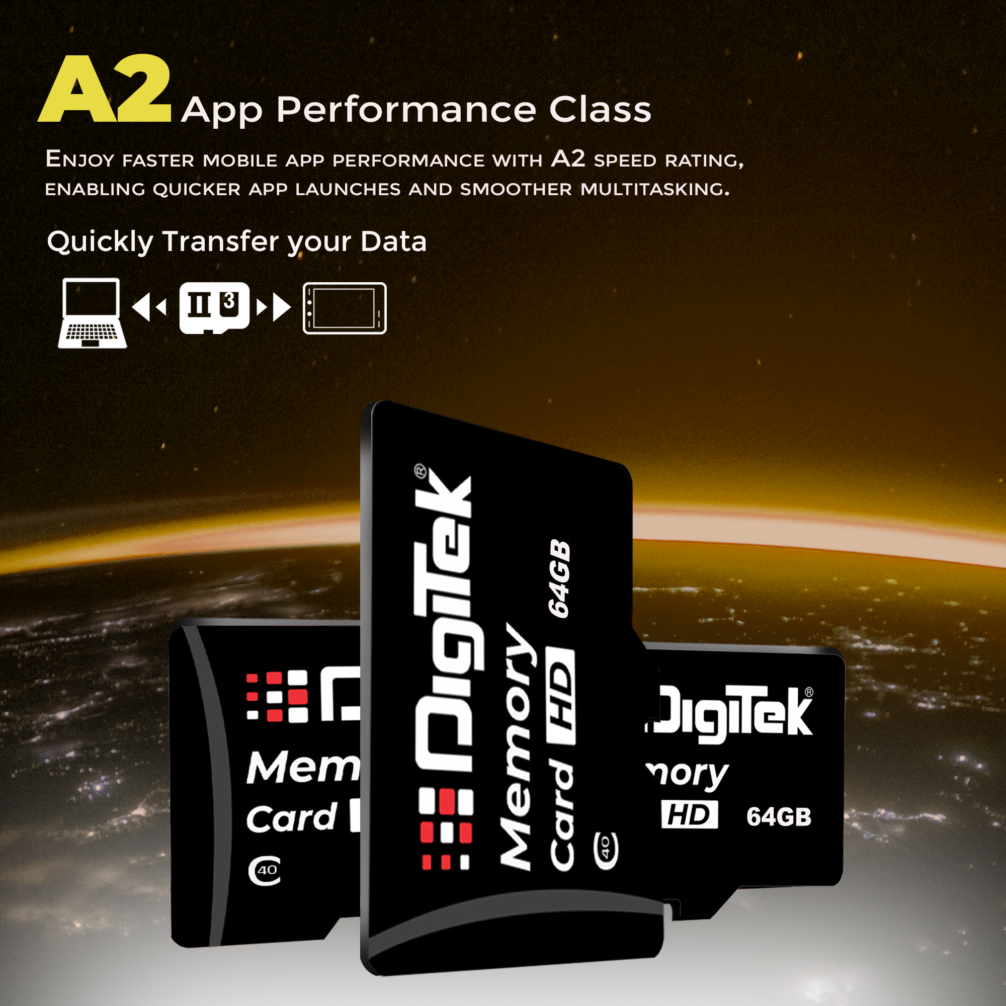 Digitek (DTF 64GB C40) High Speed 64GB Micro SDHC UHS III Memory Card – A2 Speed, 200MB/s, Waterproof & Shockproof, for 4K/8K Video, Drones, CCTV & Smartphones