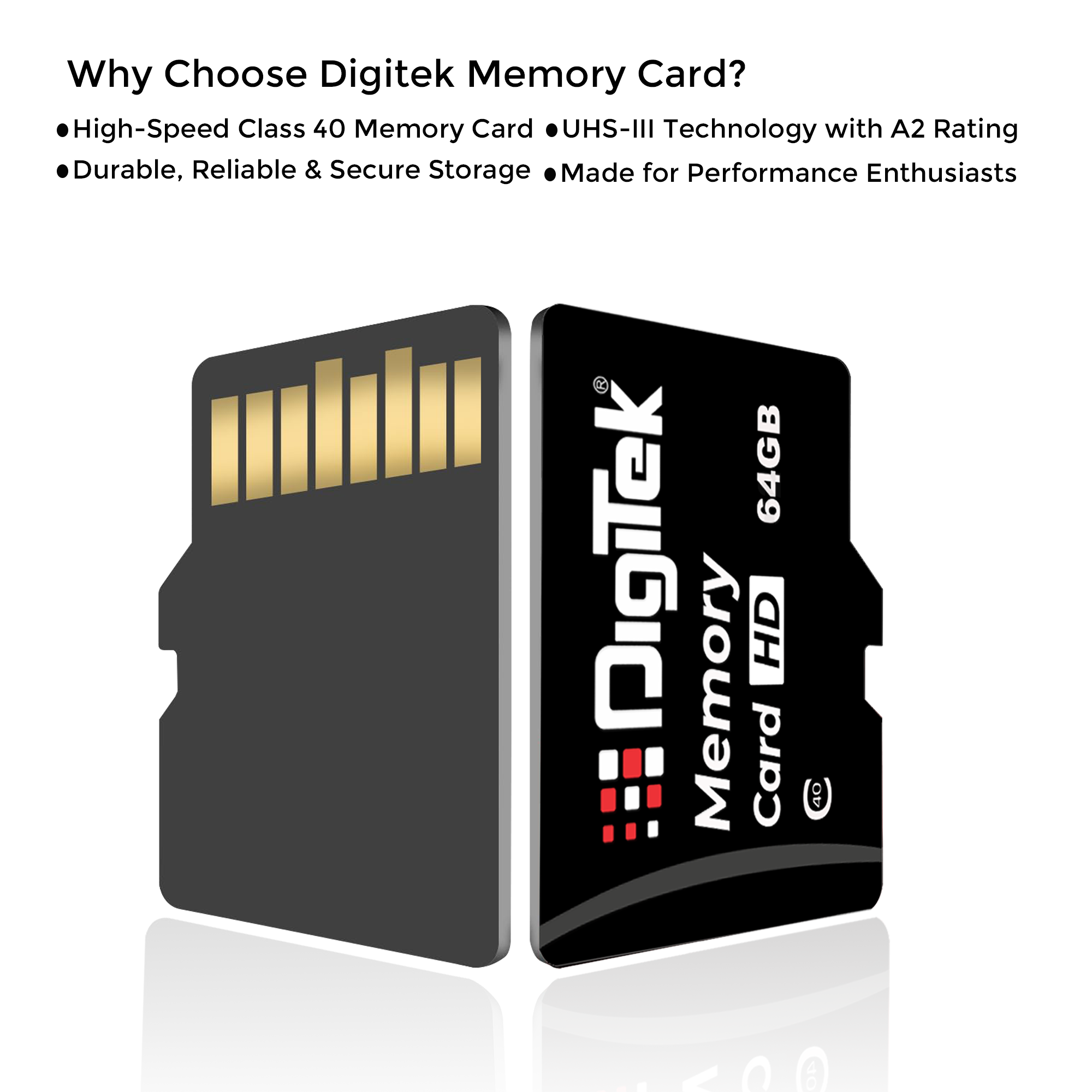 Digitek (DTF 64GB C40) High Speed 64GB Micro SDHC UHS III Memory Card – A2 Speed, 200MB/s, Waterproof & Shockproof, for 4K/8K Video, Drones, CCTV & Smartphones