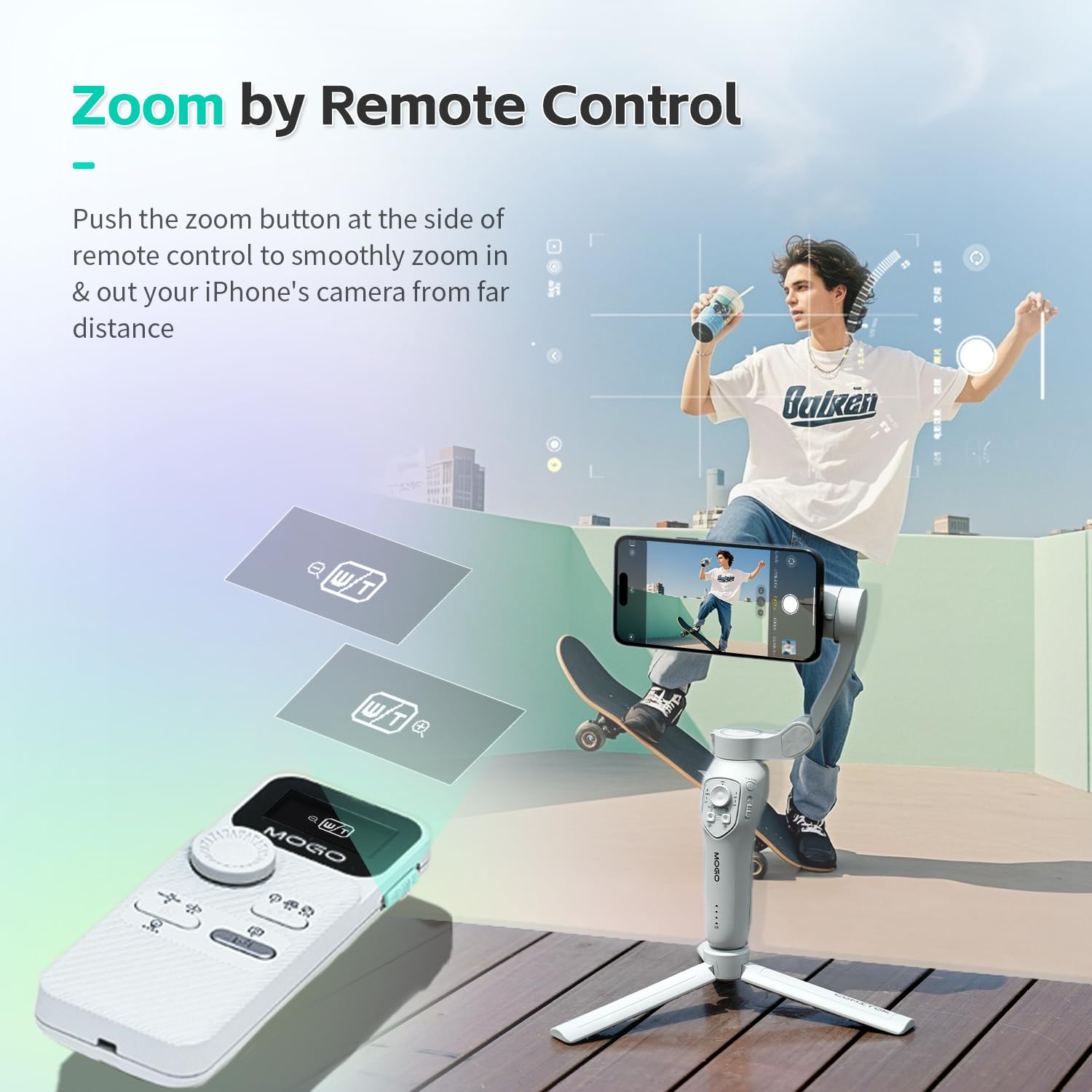 MOGO Wireless Remote Control, Free Your Hands, Professional Photography Accessory Control Pan/Tilt Movement, Switch Modes, Toggle Front/Rear Cameras and Zoom, Only Compatible with MOGO