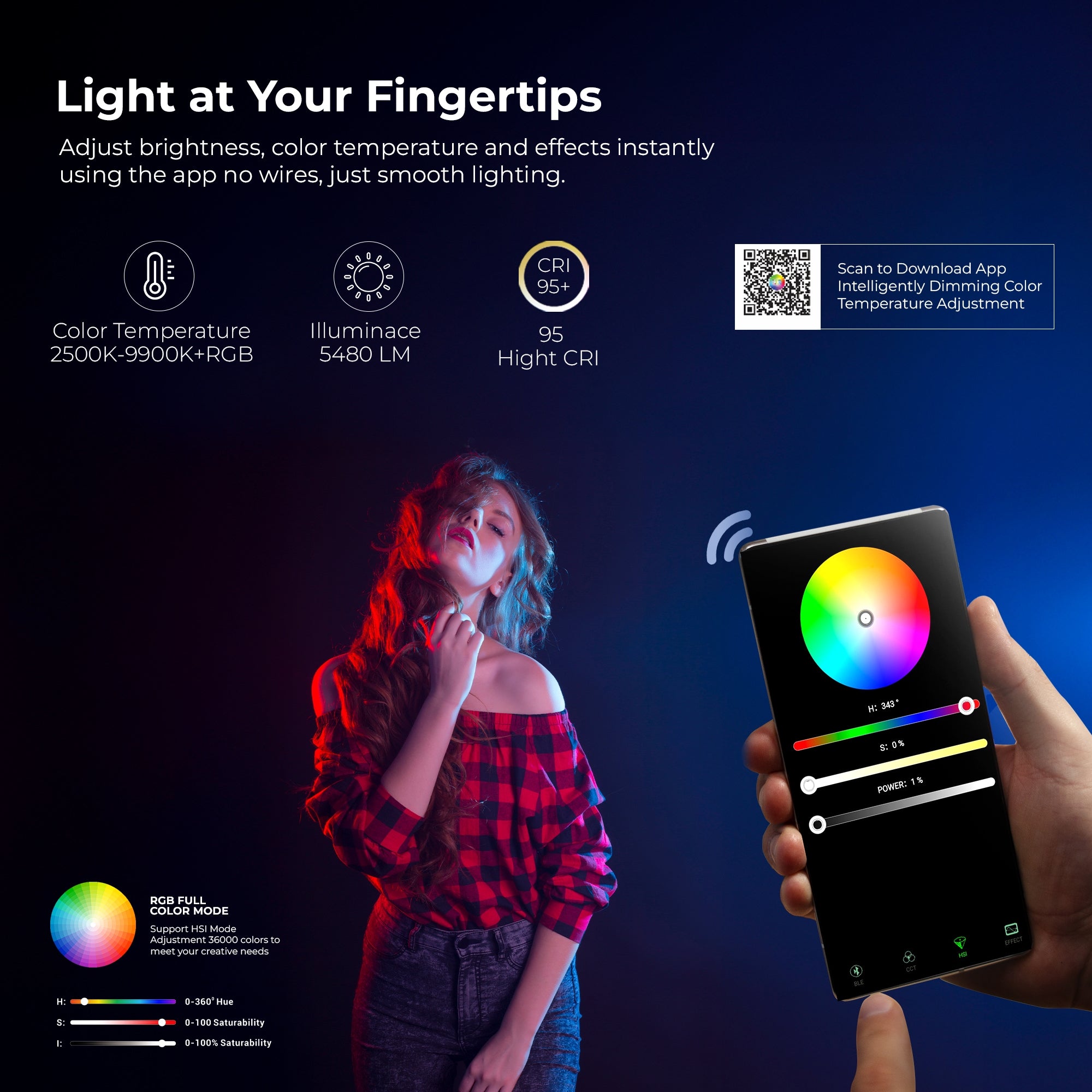 Digitek (DSL 27W RGB) 27W LED Stick Light Wand with Barndoor & Built-in Battery, 2500K-9900K + RGB, 5480 Lux, 24 FX Modes, CRI 95+, OLED Display, 0-360° HSI, Type-C Charging, For Photo & Videography