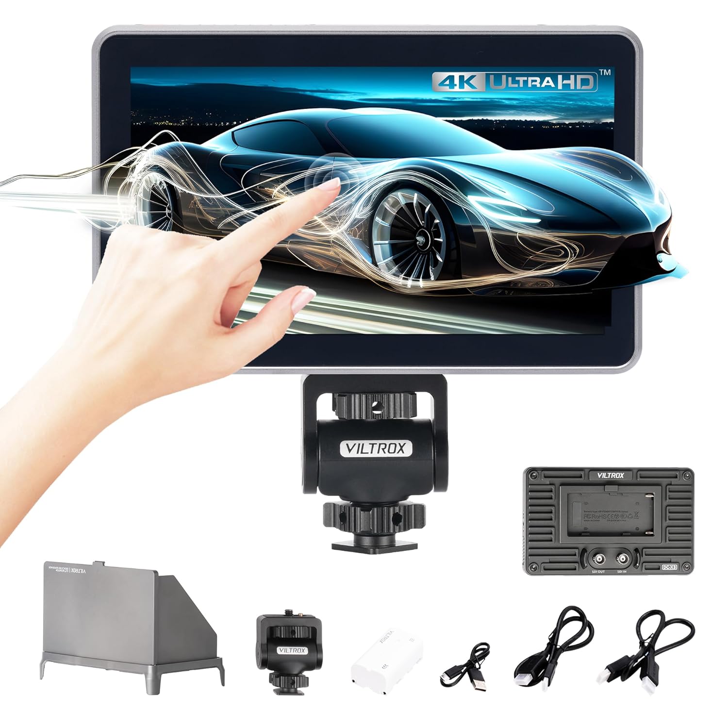 VILTROX DC-X3 6 Inch Touchscreen Camera Field Monitor, Professional Photographic Monitor 4K HDMI 1.4 / 3G-SDI, 2000 nits, Camera Monitor with Battery, Sunshade Hood, USB A 3D Lut
