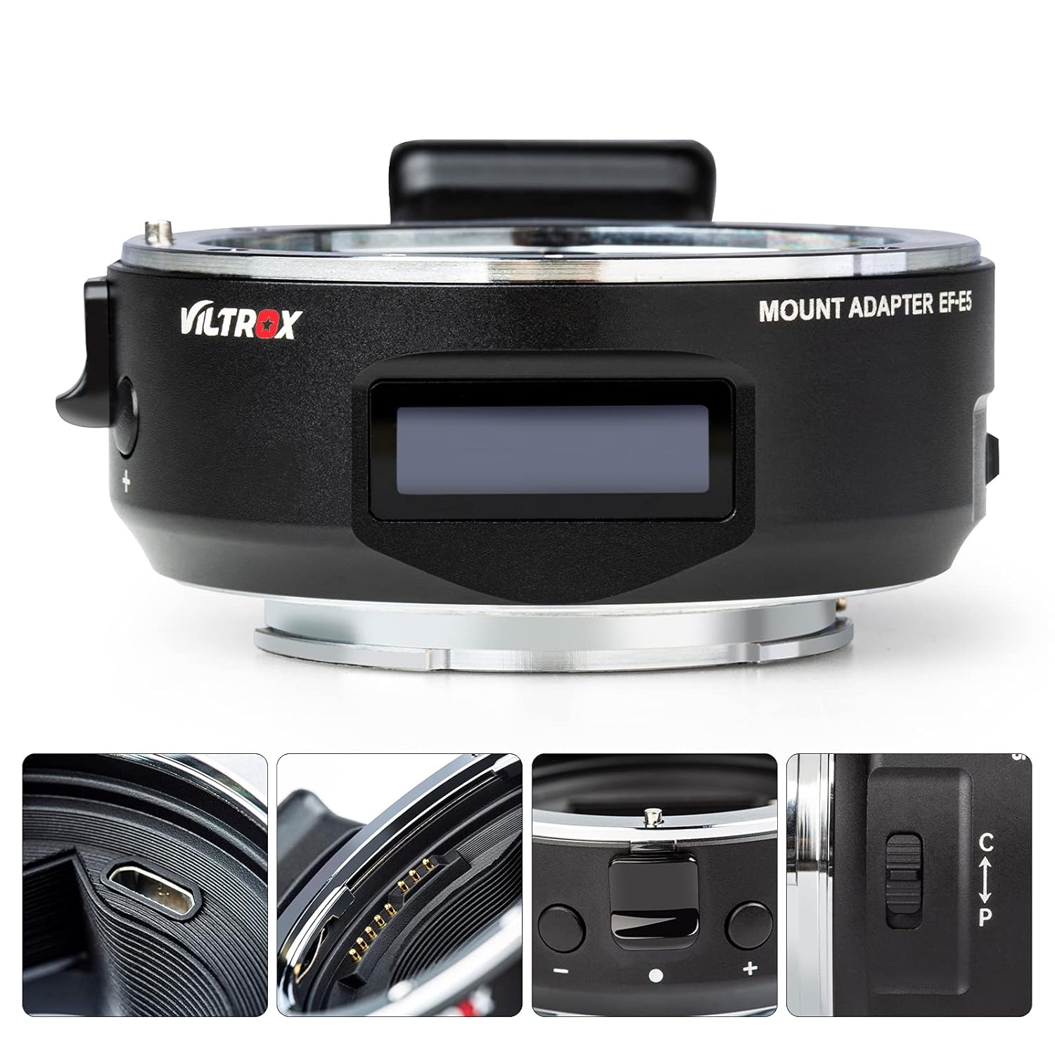 محول عدسة VILTROX EF-E5 لكاميرات سوني ذات حامل E، حلقة تثبيت عدسة بضبط تلقائي للصورة وشاشة OLED، متوافق مع عدسات Canon EOS EF وEF-S لكاميرات سوني ذات حامل E (a7r iv، a7 iv، a7 iii، a7r iii، a6500)، أسود