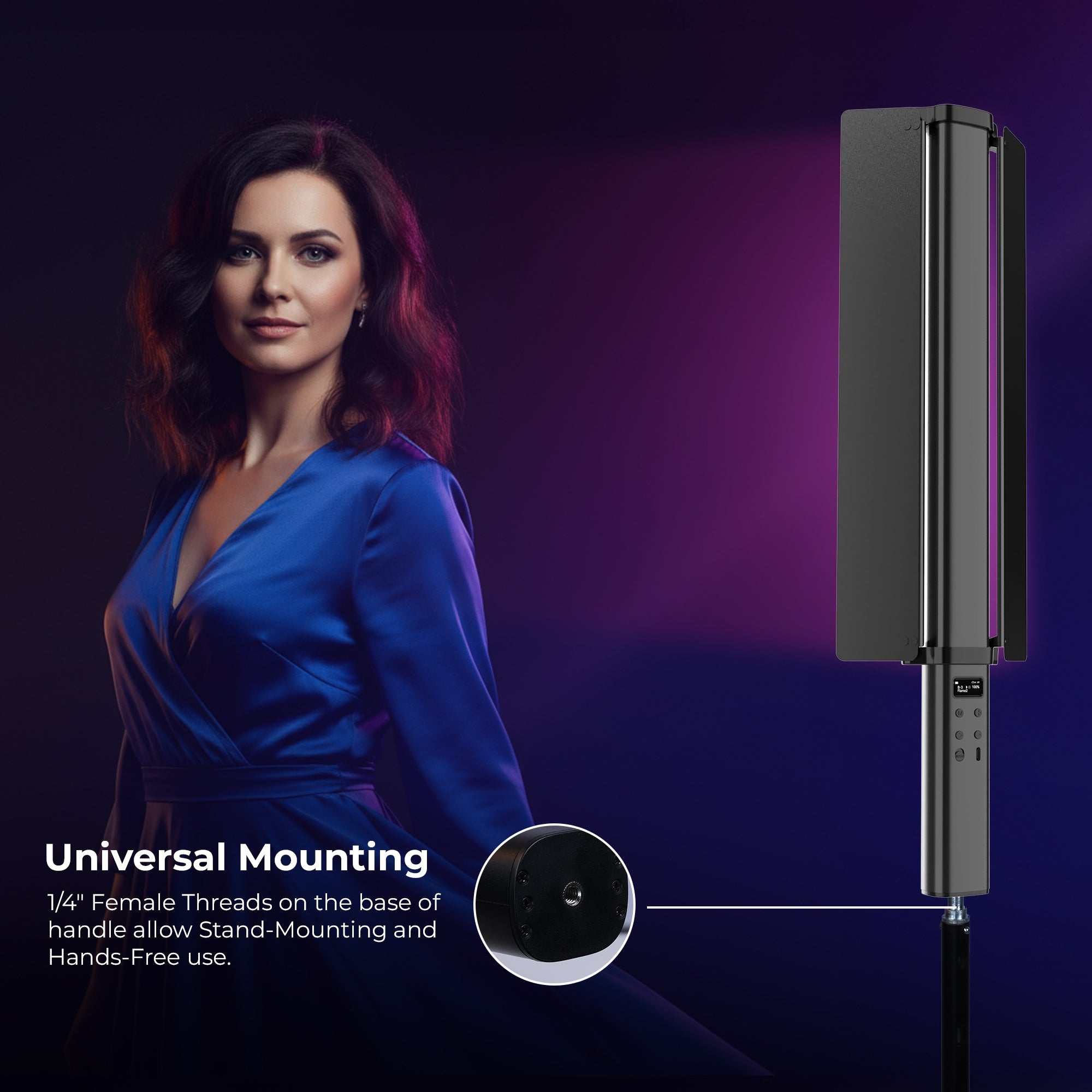 Digitek (DSL 27W RGB) 27W LED Stick Light Wand with Barndoor & Built-in Battery, 2500K-9900K + RGB, 5480 Lux, 24 FX Modes, CRI 95+, OLED Display, 0-360° HSI, Type-C Charging, For Photo & Videography