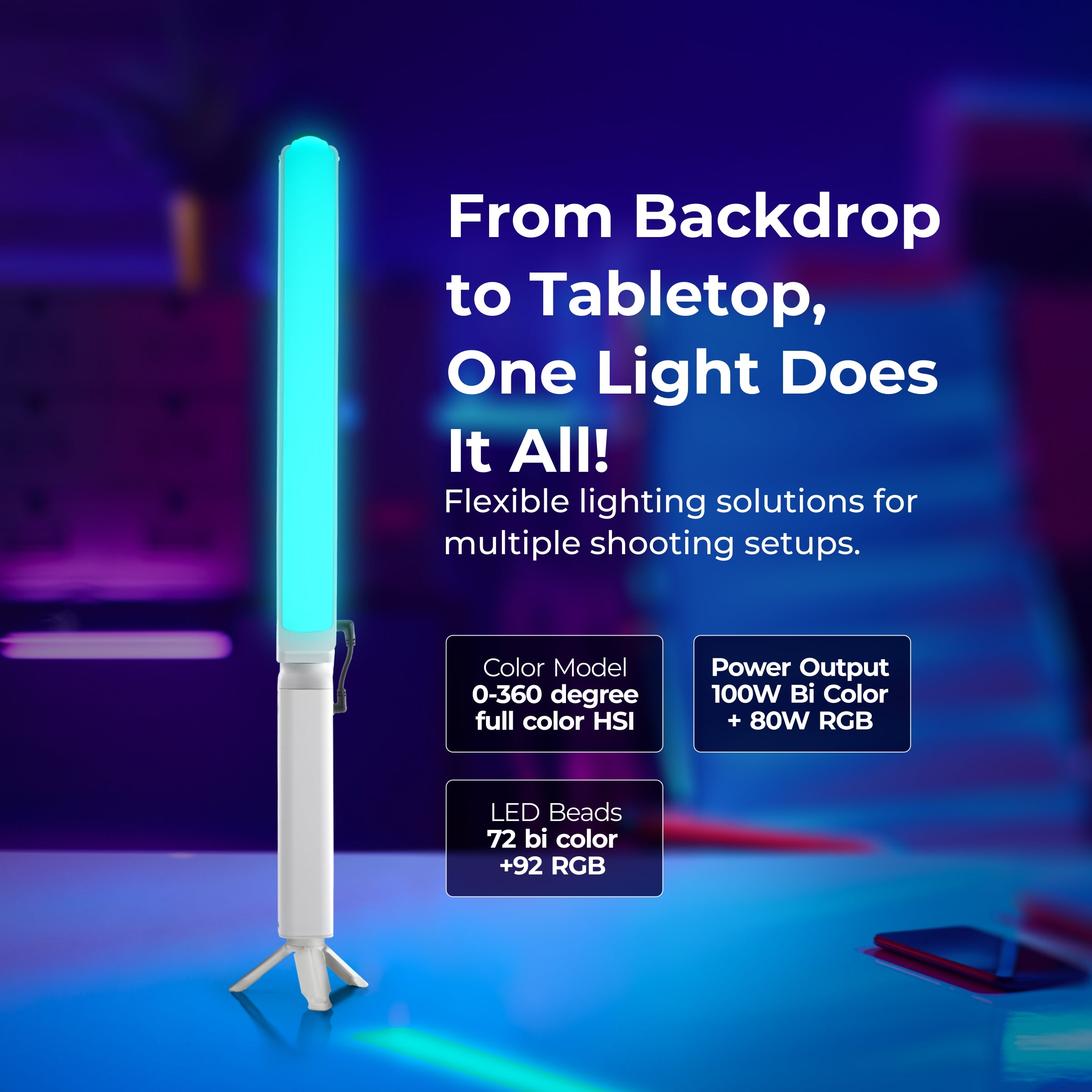 عصا إضاءة ديجيتك (DSL-1000 RGB) المحمولة باليد، مزودة بإضاءة LED RGB بقوة 100 واط