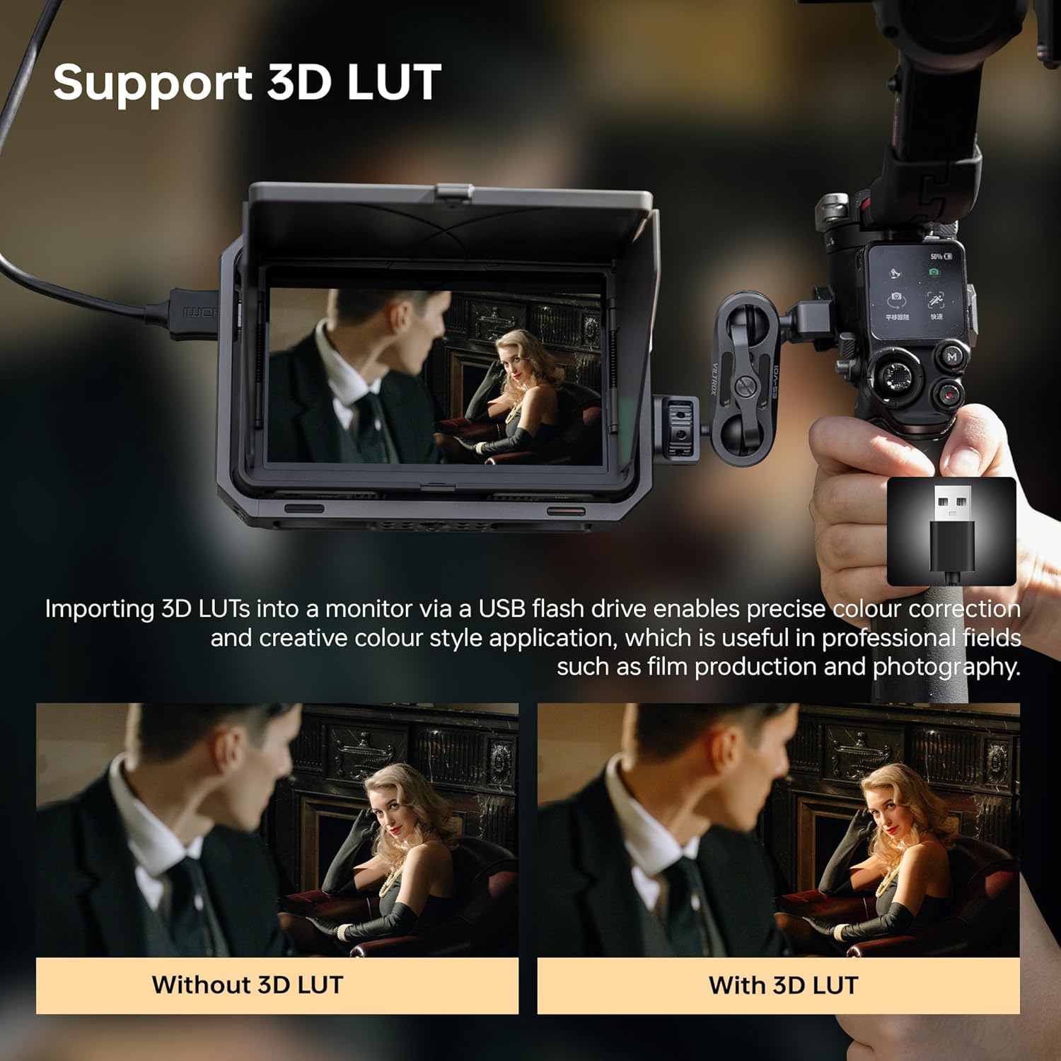 VILTROX DC-X2 6'' Touchscreen Full HD IPS Camera Monitor, 2000 nits 4K HDMI in/Out Video Field Monitor Kit with Sunshade Hood, 3D LUT, Waveform, Histogram & Vectorscope Tools, Black