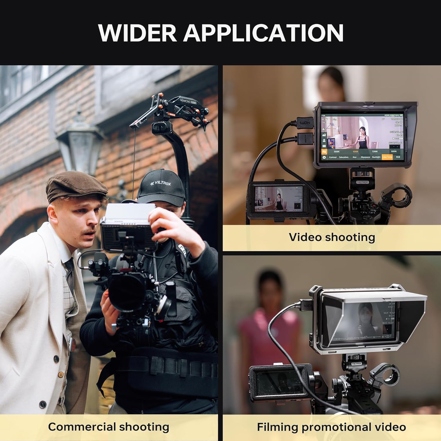 VILTROX DC-X3 6 Inch Touchscreen Camera Field Monitor, Professional Photographic Monitor 4K HDMI 1.4 / 3G-SDI, 2000 nits, Camera Monitor with Battery, Sunshade Hood, USB A 3D Lut