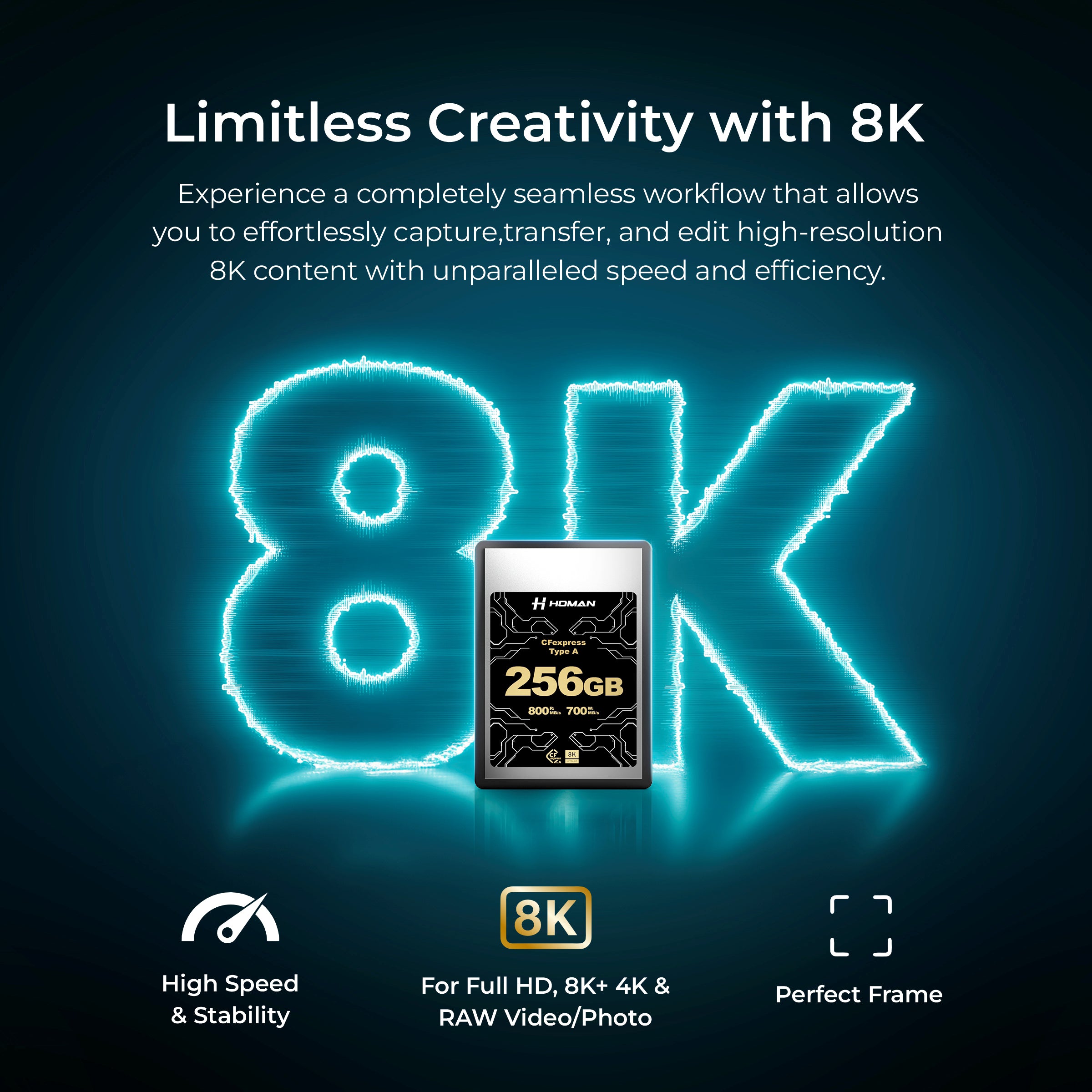 HOMAN CF Express Card Type-A 256GB fit for Any Environmental Temperature from -10 Degree to 70 Degree Celsius with 10 Year Warranty & Recovery - Digitek