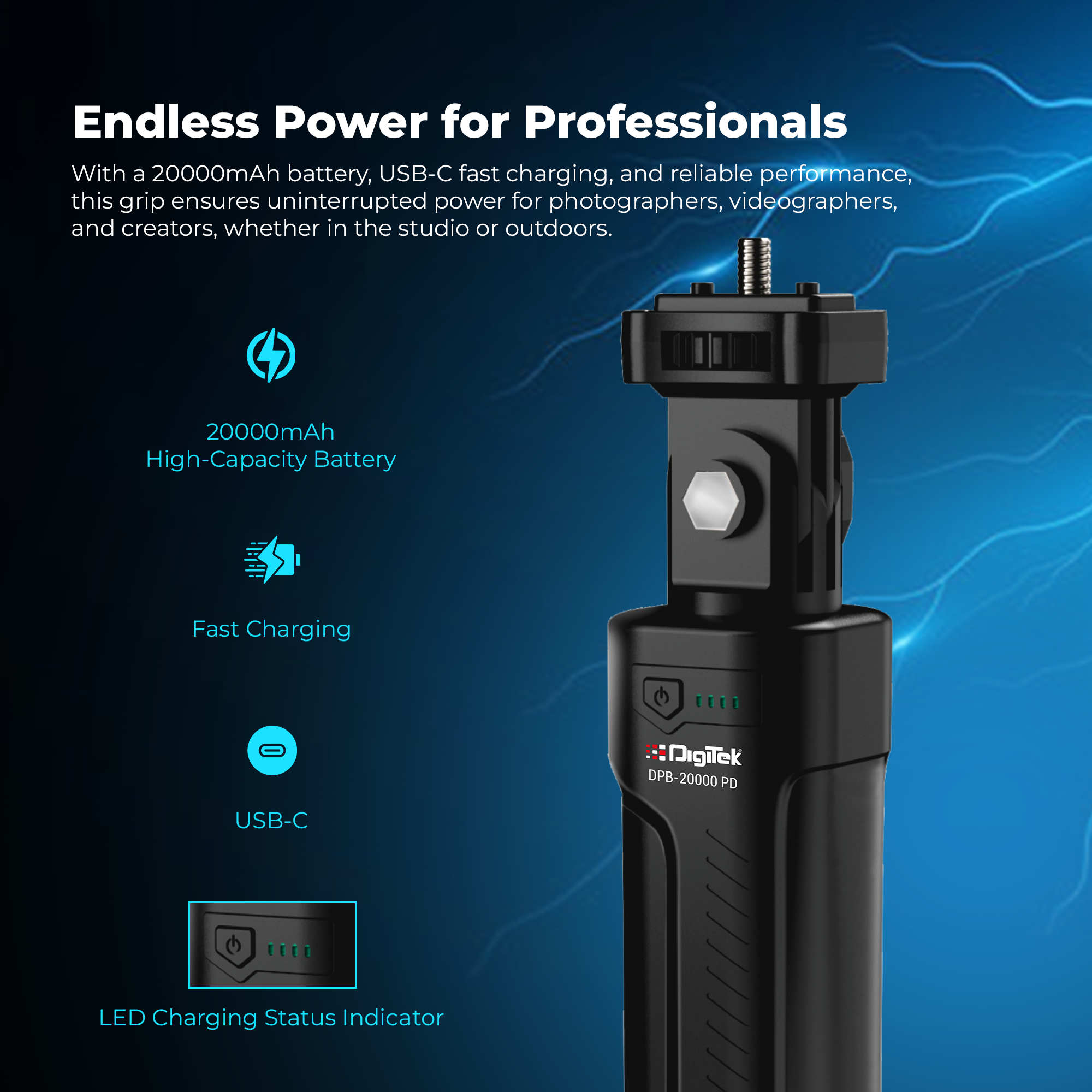 Digitek DPB-20000 PD Battery HANDLE GRIP for LED Studio COB Light