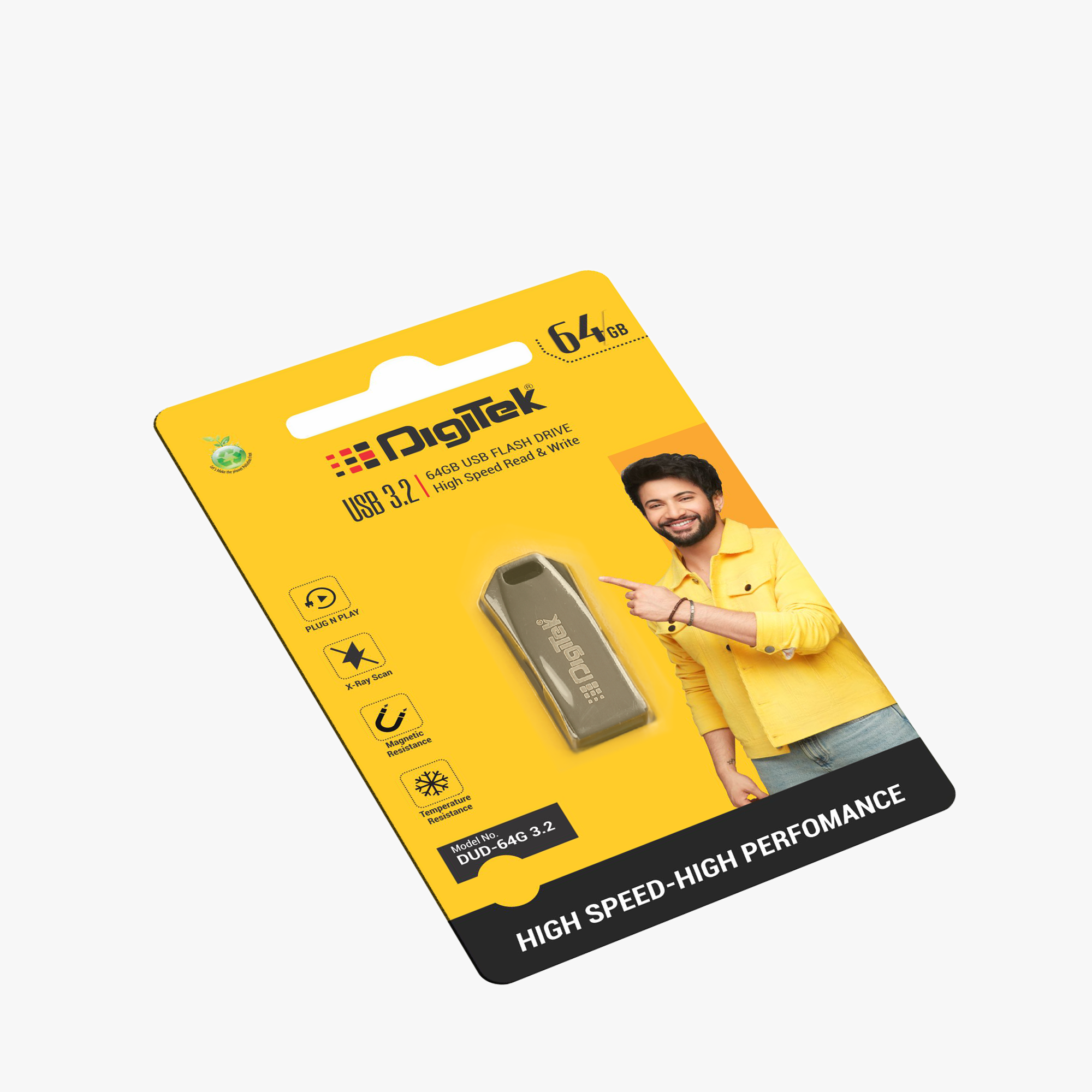 Digitek (Dud 64G V3.2) USB 3.2 Flash Drive, 64GB Storage, High Speed Read & Write, Pen Drive, Magnetic, X-Ray & Temperature Resistant | Compatible with Windows & Mac OS