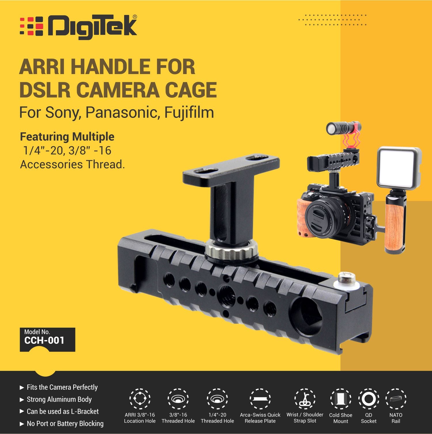 مقبض Digitke (CCH 001) ARRI للقفص CCH 001 لأجهزة سوني، باناسونيك، وفوجي فيلم