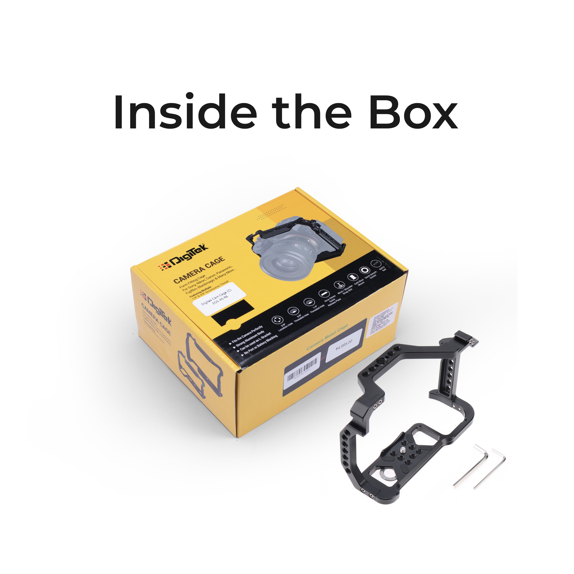 Digitek Cam Cage for (C) EOS-R5 R6 Camera Aluminum Form-Fitted Cage with Quick Tripod Mounting