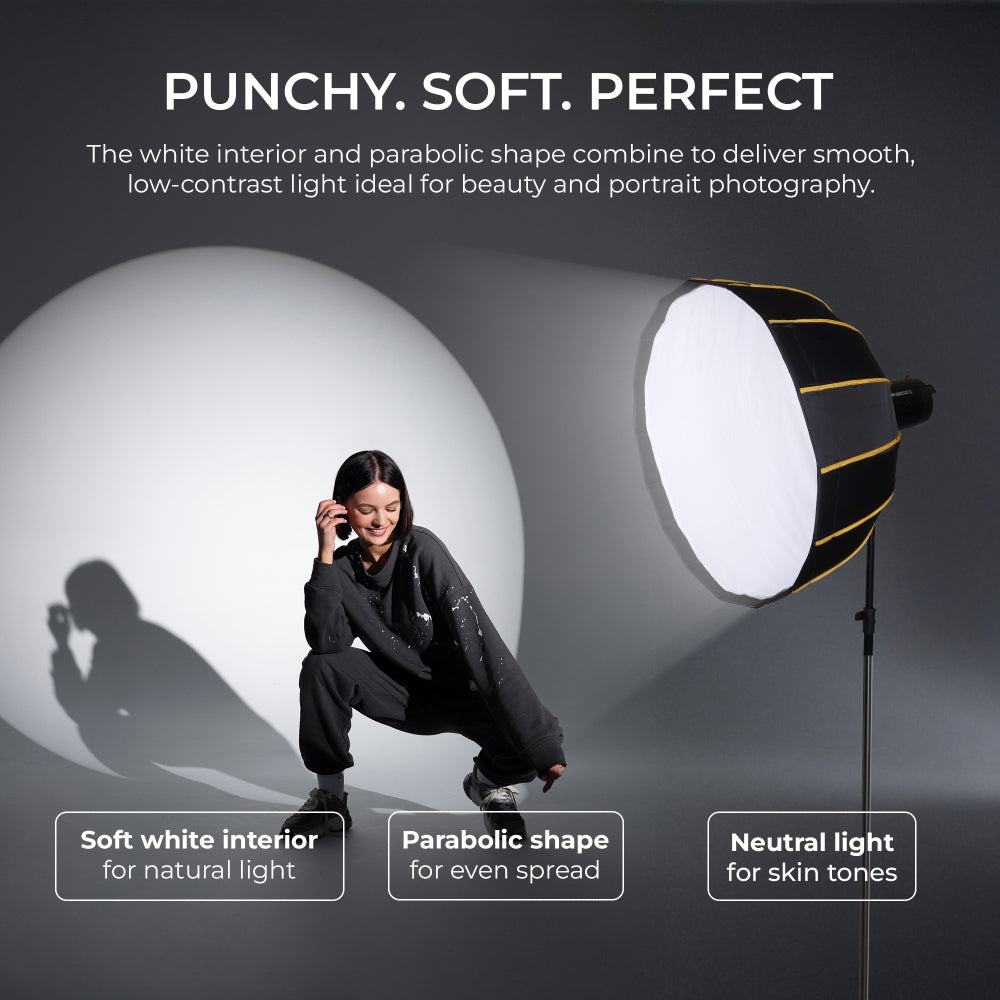 Digitek DBDS-105W 105cm Beauty Dish Softbox (White), Collapsible, Transportable, Lightweight Bowen Mount for Photography & Studio Lighting with Removable Diffuser