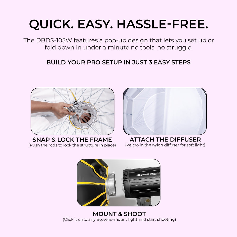 Digitek DBDS-105W 105cm Beauty Dish Softbox (White), Collapsible, Transportable, Lightweight Bowen Mount for Photography & Studio Lighting with Removable Diffuser