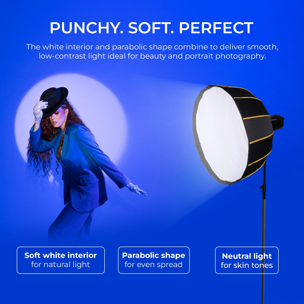 Digitek DBDS-85W 85cm Beauty Dish Softbox (White), Collapsible, Transportable, Lightweight Bowen Mount for Photography & Studio Lighting with Removable Diffuser