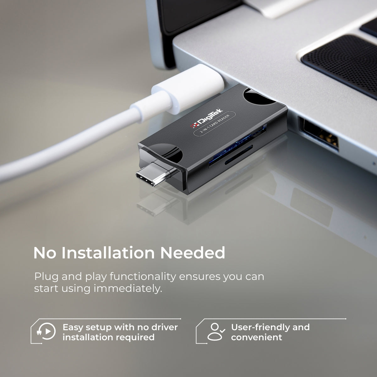 قارئ بطاقات متعدد عالي السرعة من ديجيتك (DCR-007) بمنفذ USB-A 3.0 ومنفذ Type C