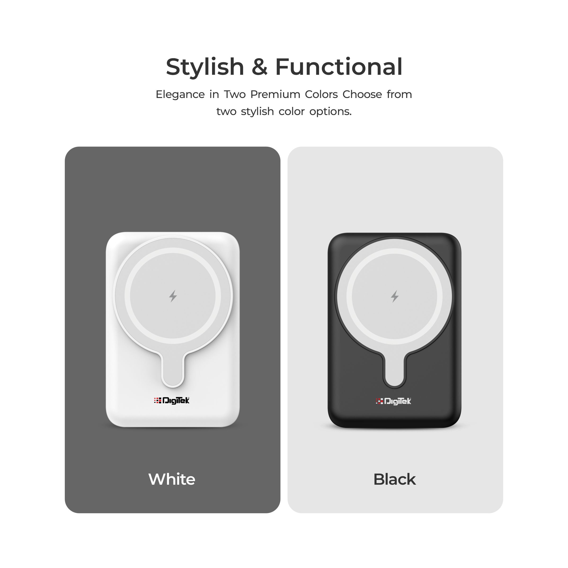 بنك طاقة لاسلكي فائق السرعة من ديجيتك (DPB-5000 MS) بقدرة 15 واط مع شحن PD بقدرة 20 واط ومنفذ من النوع C باللون الأسود