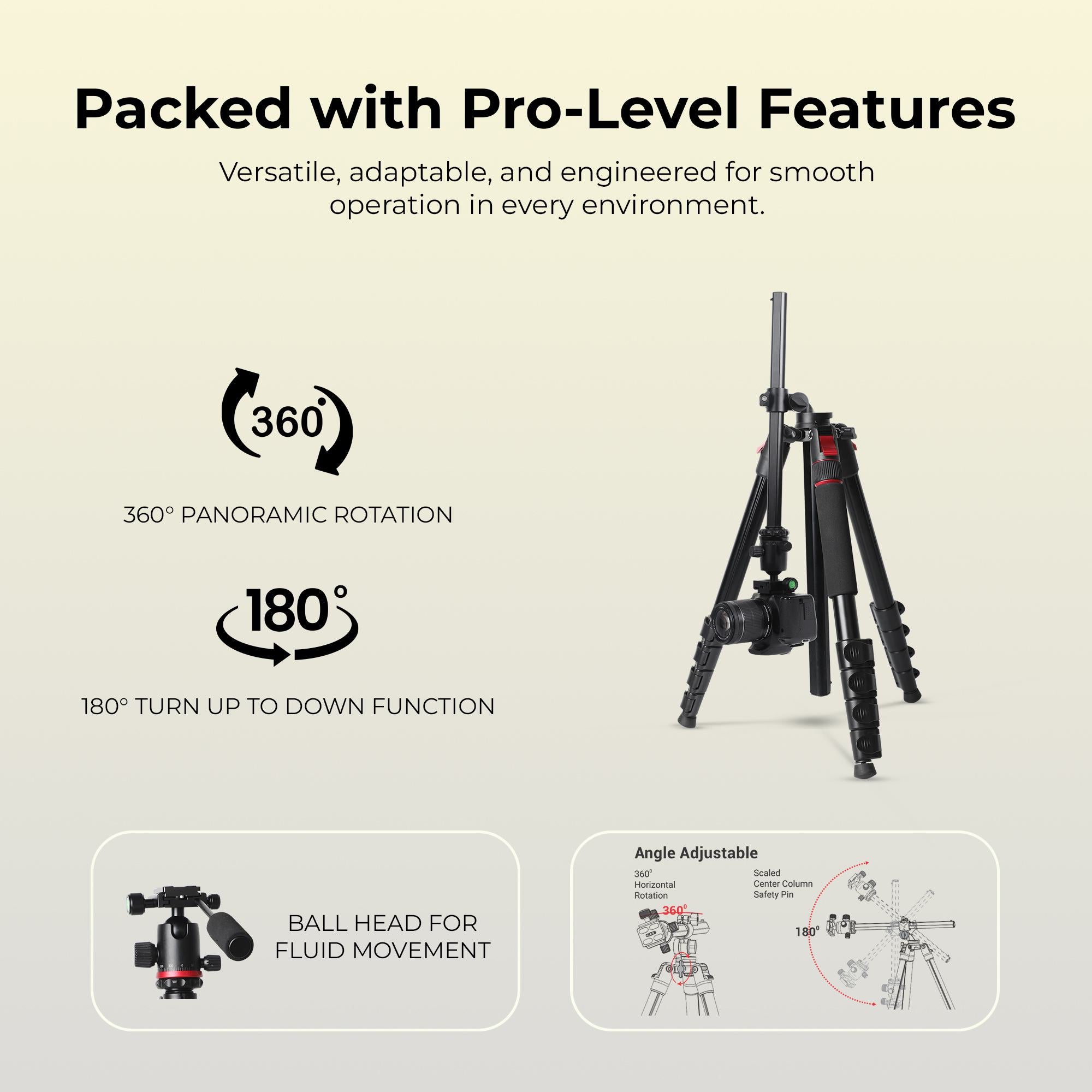 Digitek (DTR 530 BH) Multi-Angle DV Tripod cum Monopod with Ball Head, Quick Release, 5-Section Legs, 5kg Load, 5.44ft Max Height, Ideal for Macro, Panning & Low Angle Photo & Videography