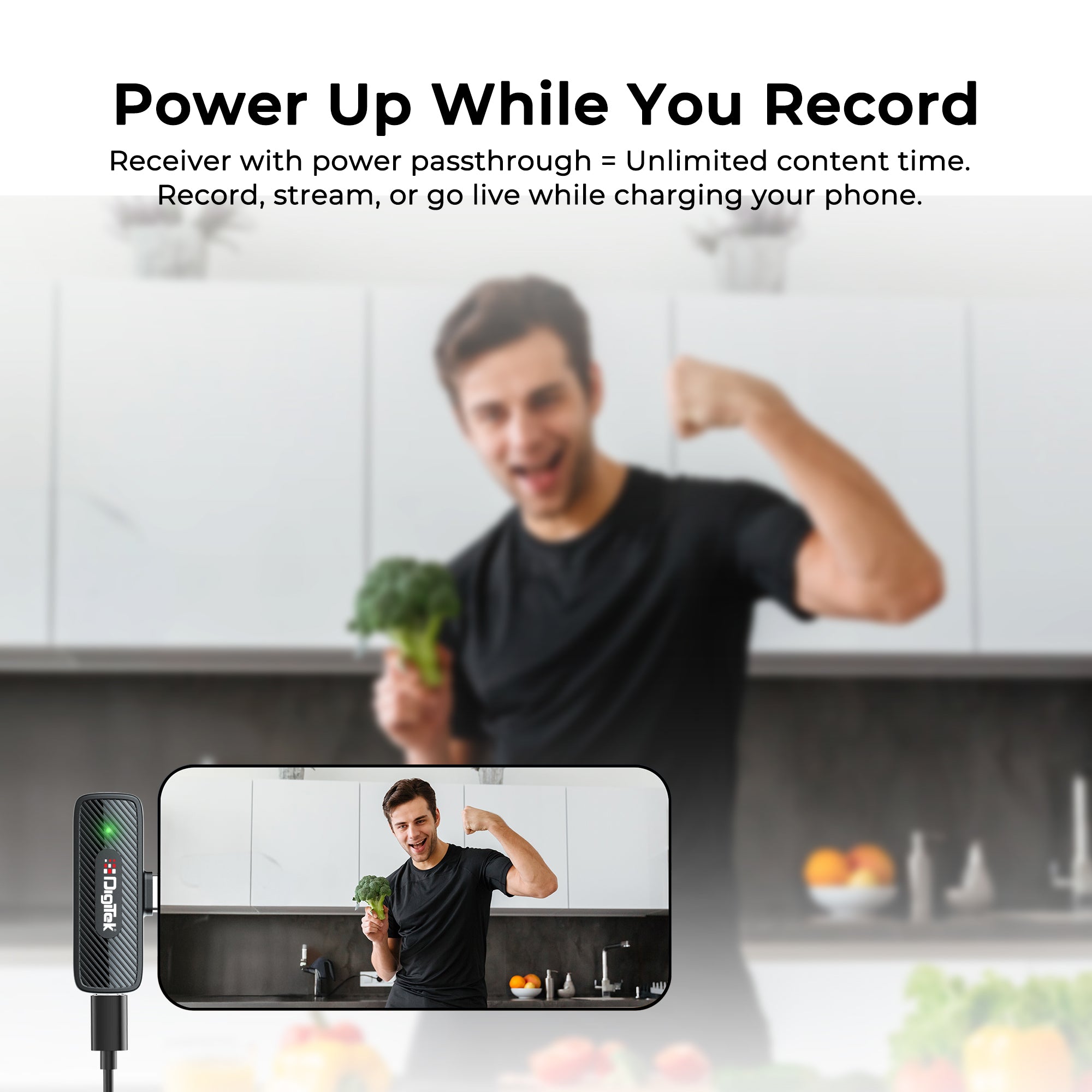 Digitek (DWM-009 PRO) 2.4G 1 Receiver with Lightning Connector & Dual Respondent 2 Microphone, for iPhone X/11/12/13/14 Series
