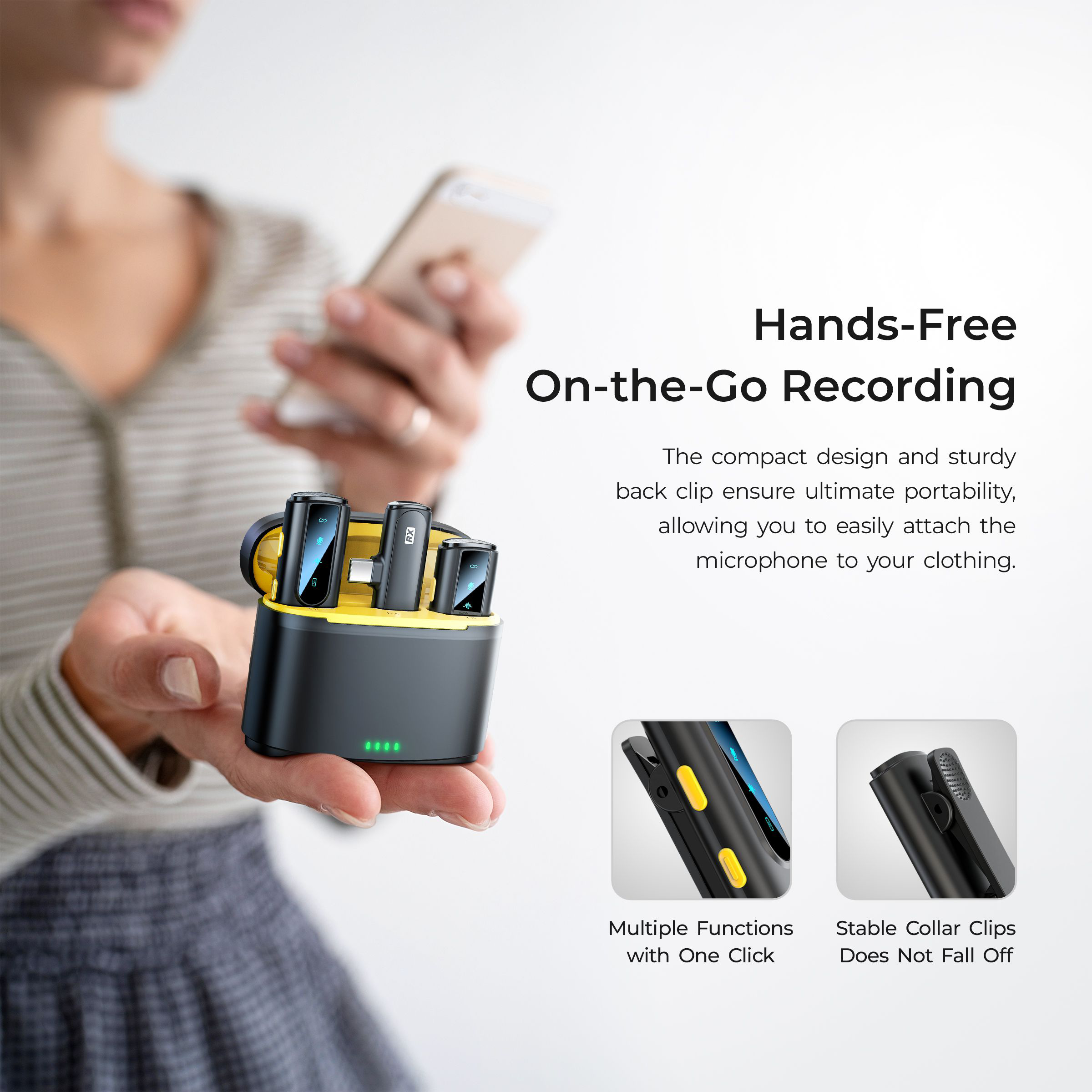 Digitek® (DWM-112) 2-in-1 Wireless Microphone System, 50M Range, Noise Reduction, 7Hrs Run Time, 2.4G, Type C to Lightning, for Android / iOS, Seamless Audio Recording, Vlogging, YouTube & More