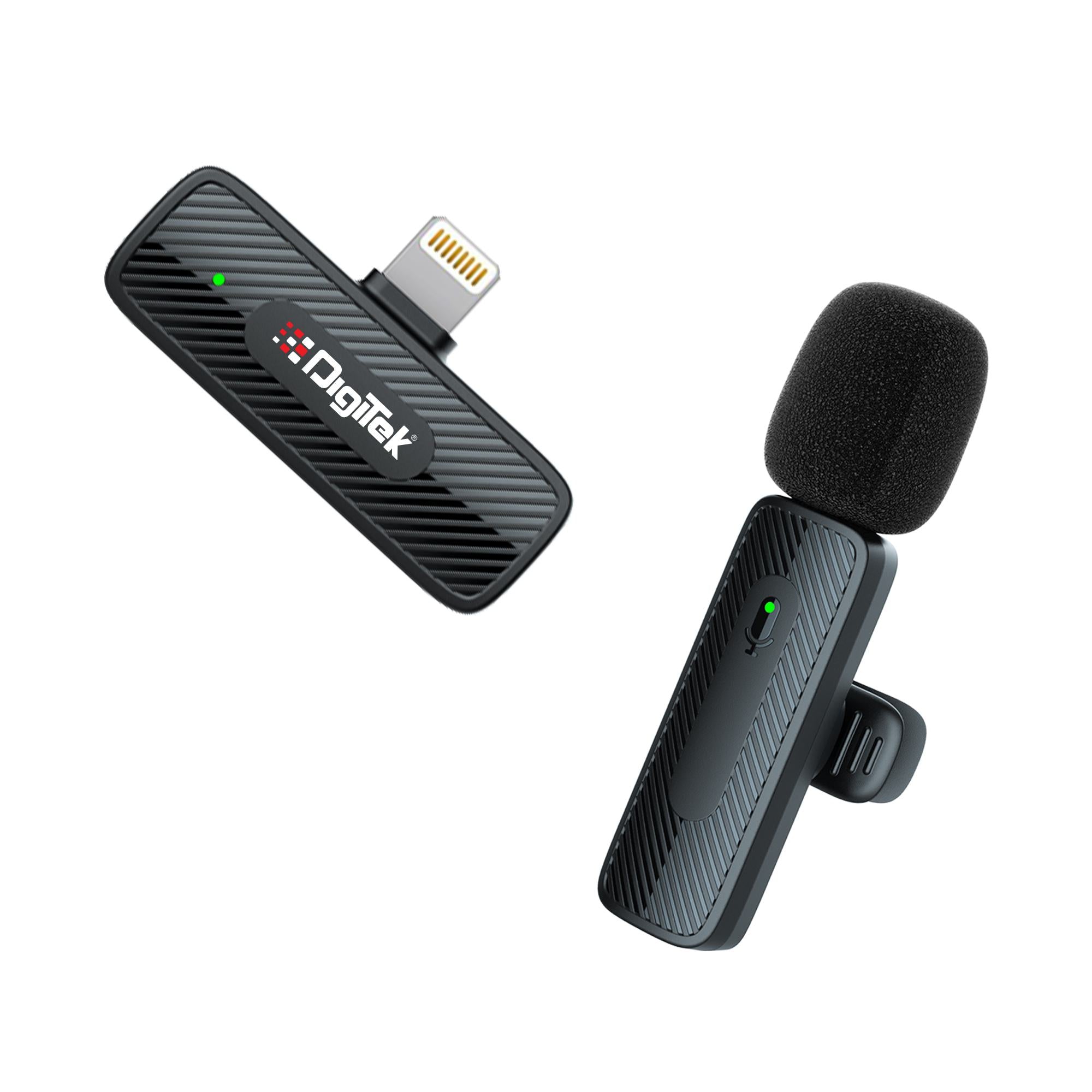 Digitekยฎ (DWM-007 PRO) Wireless Microphone & Receiver with Lightning Connector, 2.4GHz Frequency, 4Hr Battery, 20m Range, Compatible with iPhone & iPad, For Voice Recording, Interview & Live Streaming, for iPhone X/11/12/13/14 Series