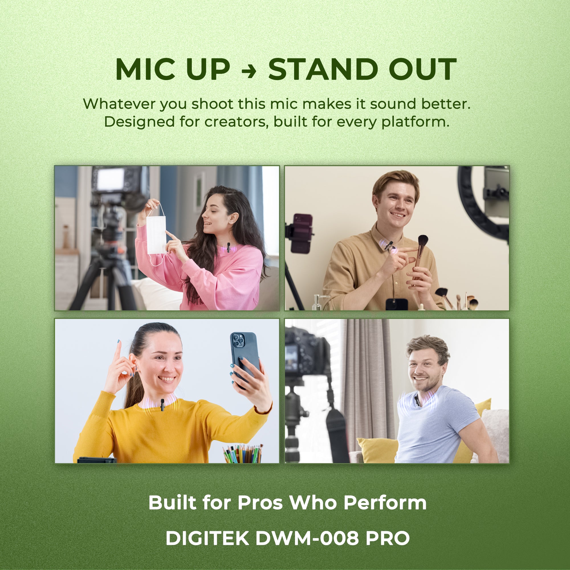 Digitek® (DWM-008 PRO) Wireless Microphone & Receiver with Type-C Connector, 2x Mic System, 2.4GHz Frequency, 4Hr Battery, 20m Range, For Android Devices, Ideal for Voice Recording, & Live Streaming