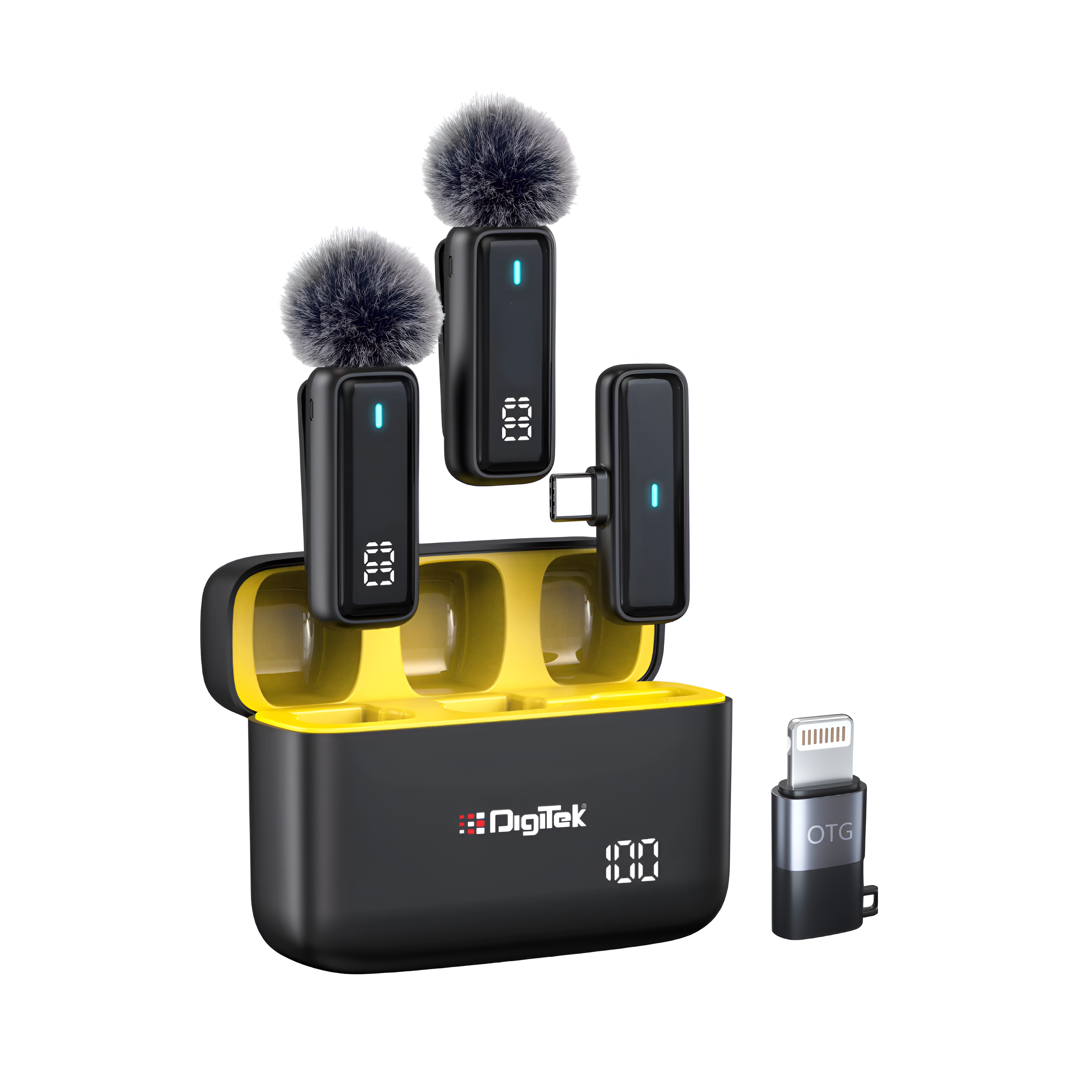 Digitekยฎ (DWM 105) 2 in 1 Wireless Microphone System with ANC Mode, 50m Wireless Range, 6-Hour Working Time, Plug & Play Auto Pairing, Compatible with Android & iOS for Broadcasting & Audio Recording