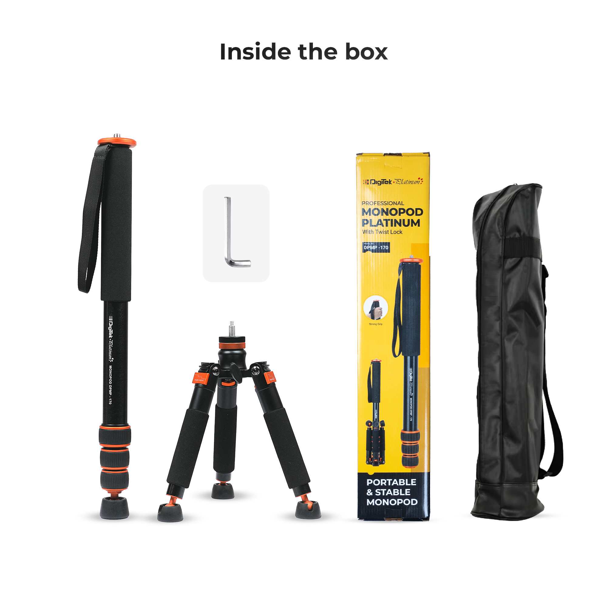 Digitek Platinum (DPMP 170) Portable Monopod with Twist Lock, 170cm Height, 3/8 & 1/4 Screw, Stable 3-Leg Base, 4-Section Adjustment, Strong Grip, Compatible with DSLR, GoPro, Smartphone Mounts & Gimbals, For Photo & Videography