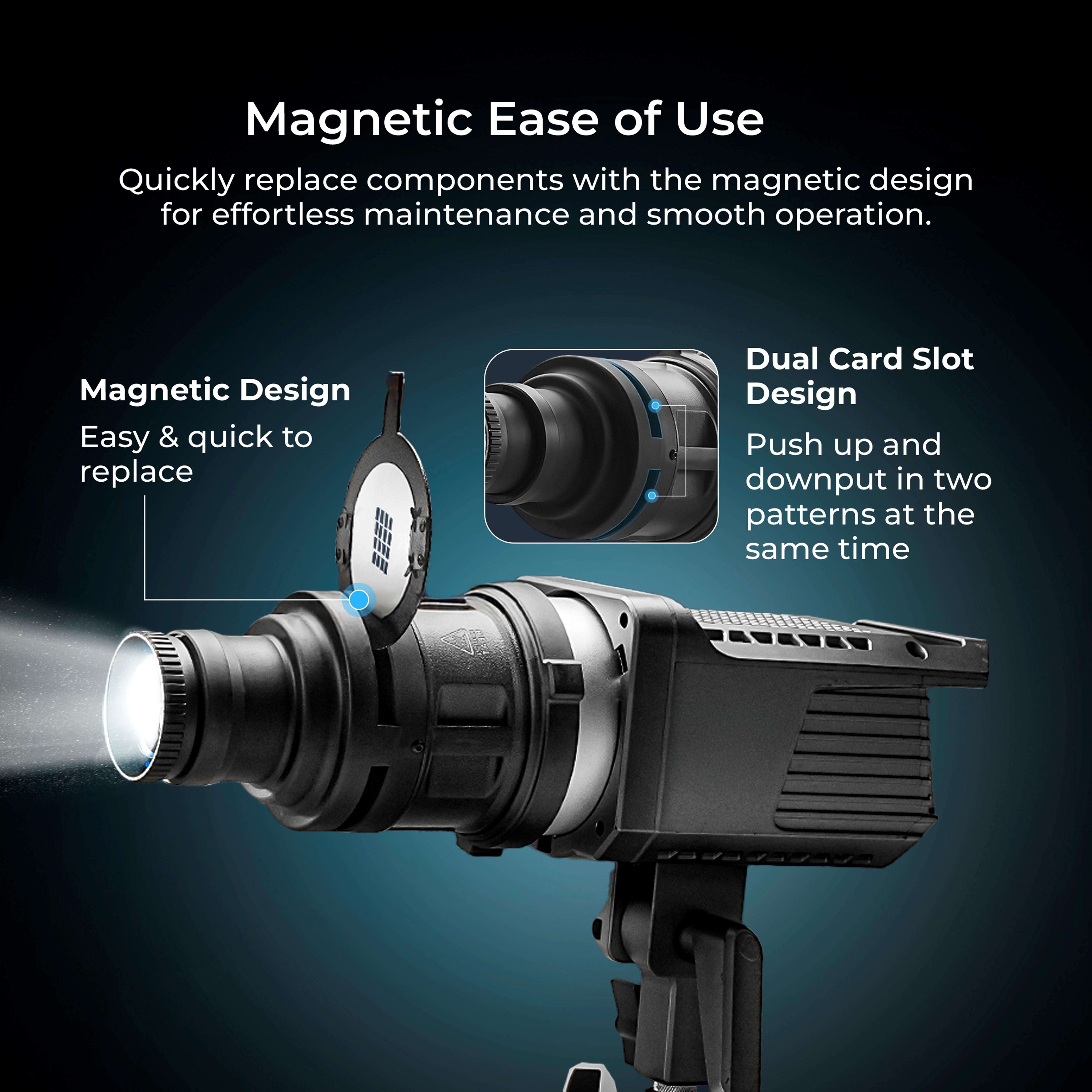 مجموعة جهاز عرض ضوئي Digitek (DS-240) Bowens Mount Optical Snoot مع إطار Gobo و 4 أفلام ملونة، و 6 أنماط Gobo من الفولاذ المقاوم للصدأ، وعدسة 38 درجة لأضواء LED، وعرض صورة حاد، ومناسب لأضواء LED المستمرة.