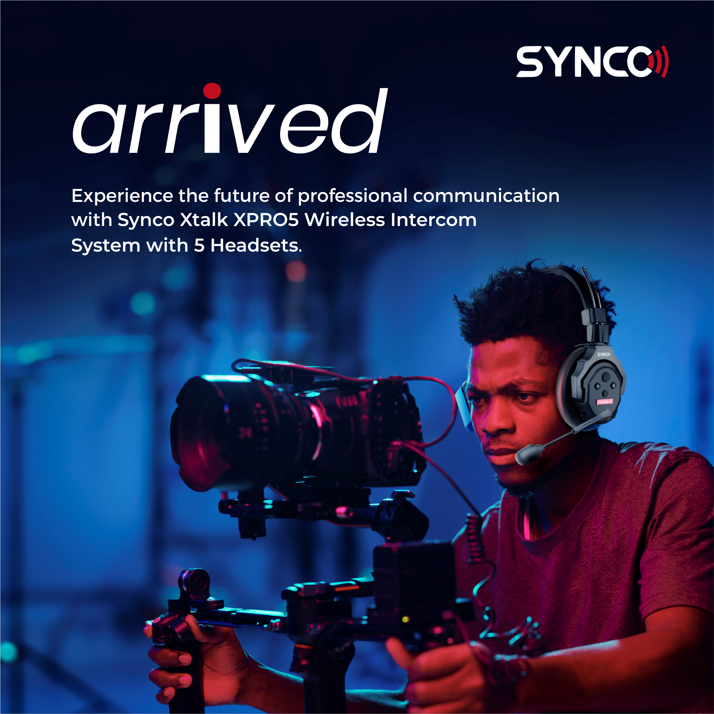 SYNCO XTALK XPro5 X5 Wireless Intercom Headset System 2.4 GHz Full Duplex 1640 feet / 500 Meter Communication System for Live Show Stage Performance Movie Shoot ( XPro5 / 5 Persons )